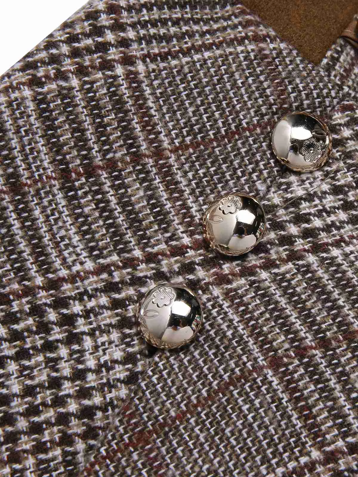 2PCS 1970s White Sweater & Brown Plaid Skirt