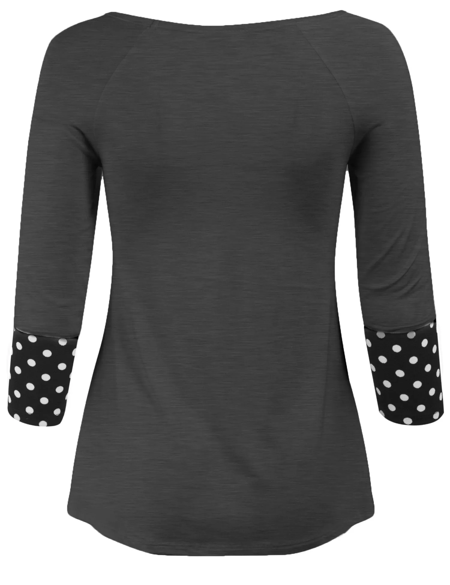 3/4 Sleeve Fashion T shirts Top with Polka Dot Sleeve