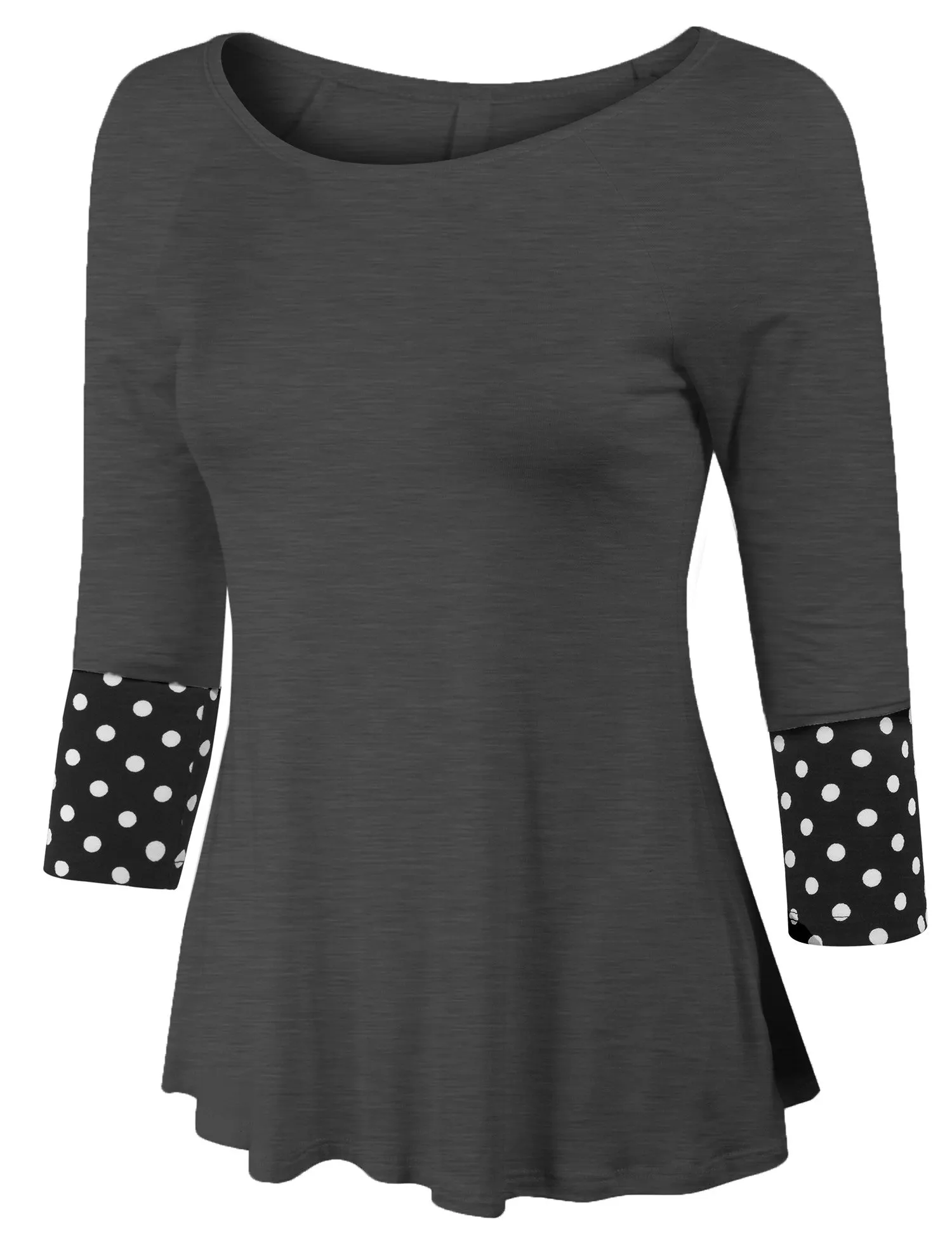3/4 Sleeve Fashion T shirts Top with Polka Dot Sleeve