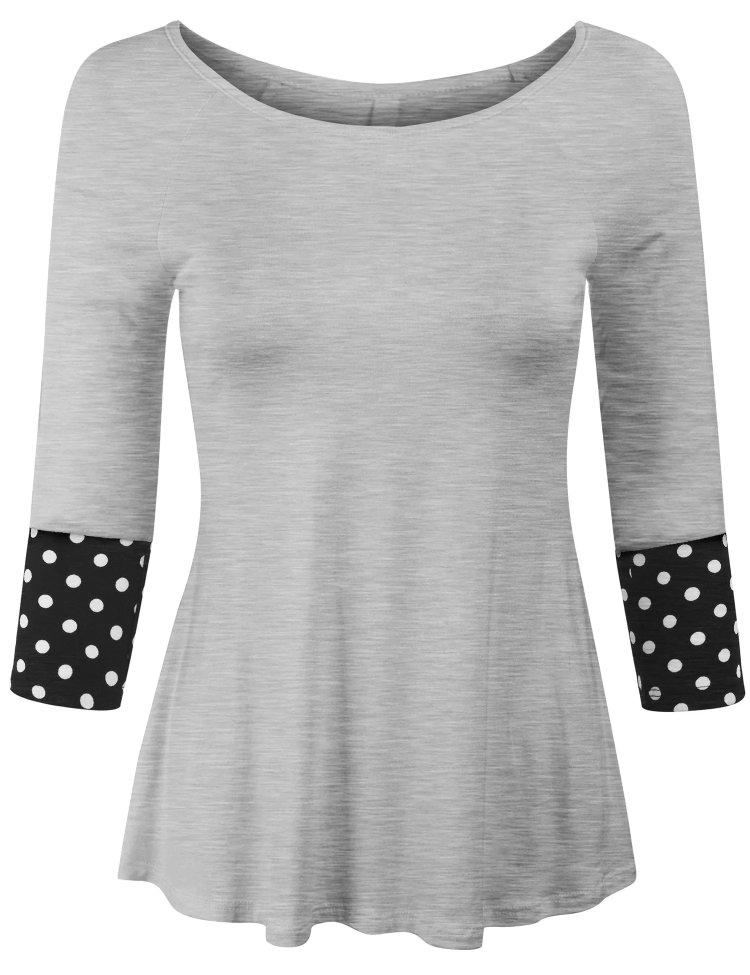 3/4 Sleeve Fashion T shirts Top with Polka Dot Sleeve