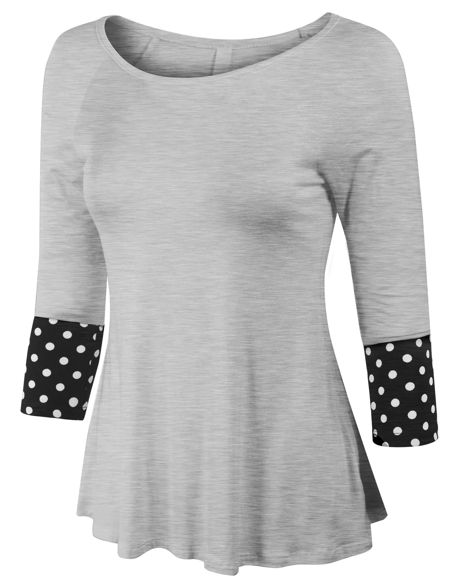 3/4 Sleeve Fashion T shirts Top with Polka Dot Sleeve