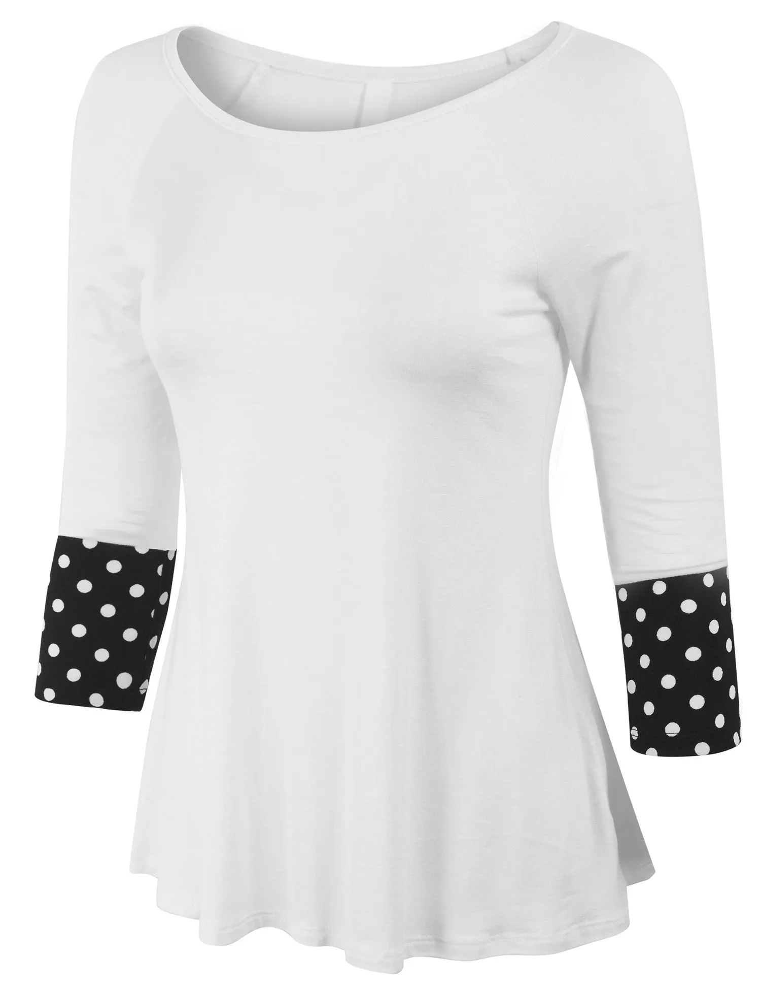 3/4 Sleeve Fashion T shirts Top with Polka Dot Sleeve