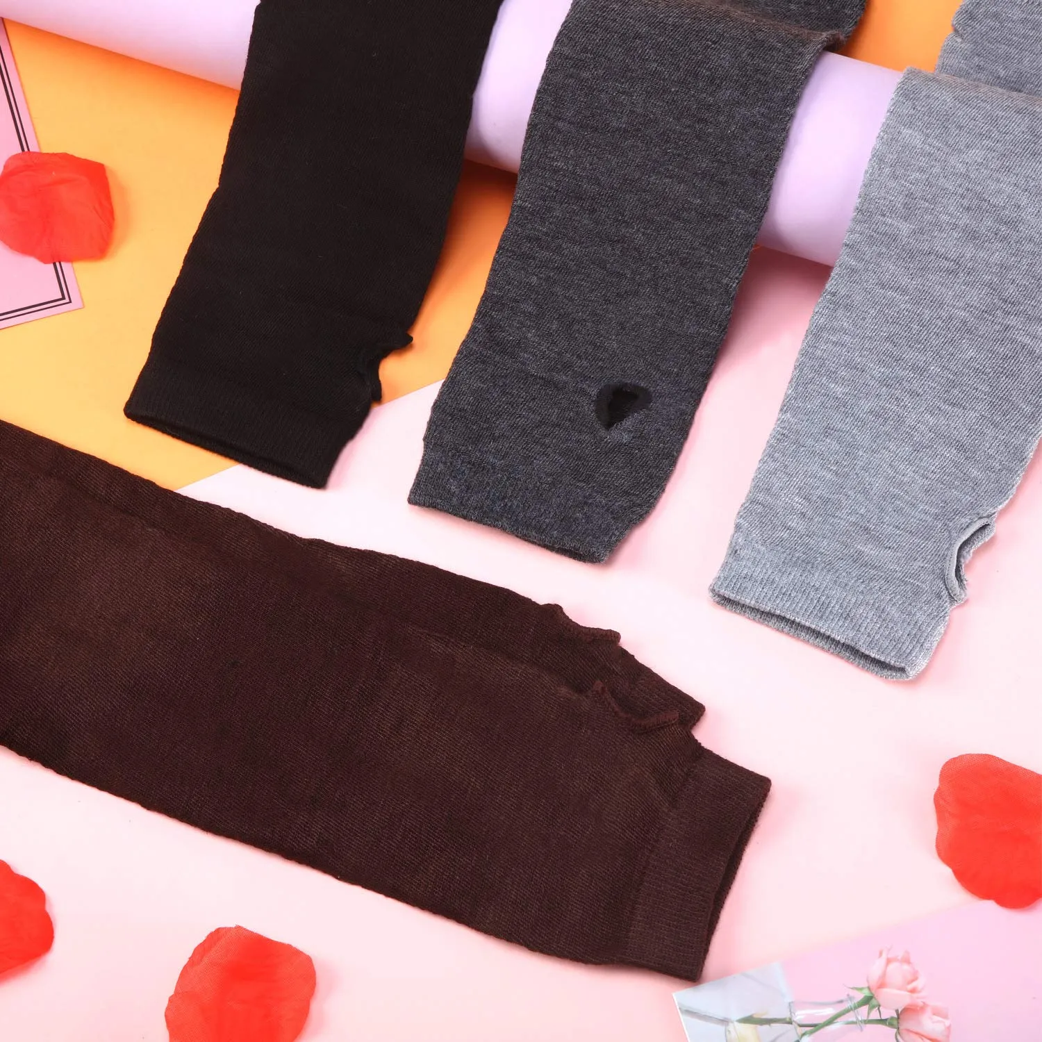 6 Pairs Women Long Fingerless Gloves Knit Arm Warmer Thumb Hole Stretchy Gloves Assorted Color