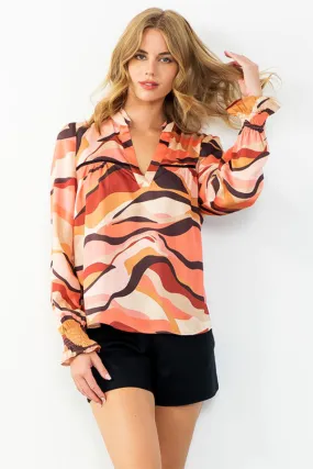Abstract Print Long Sleeve Blouse