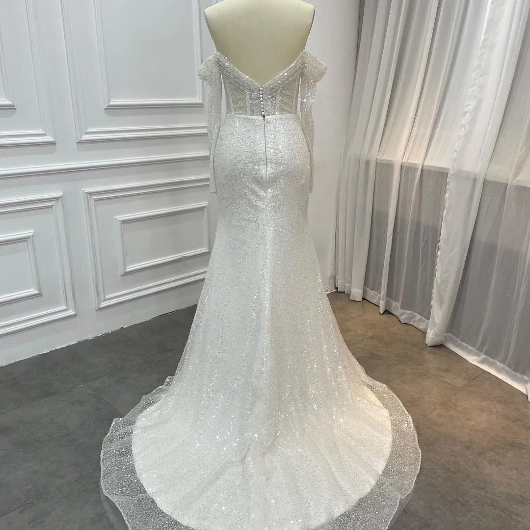 Allover Sequins Mermaid Illusion Corset Wedding Dress