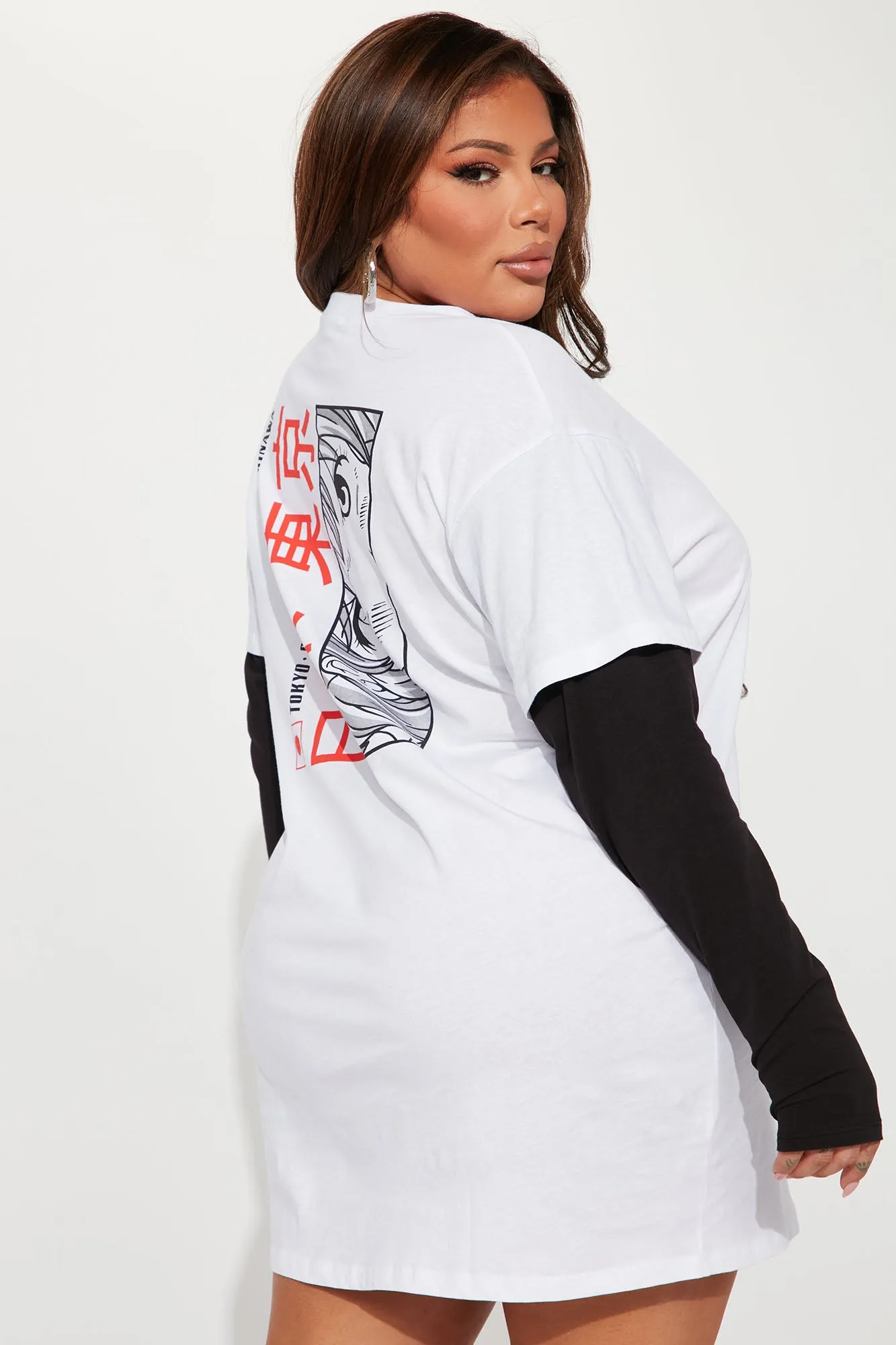 Anime T-Shirt Dress - White/Black