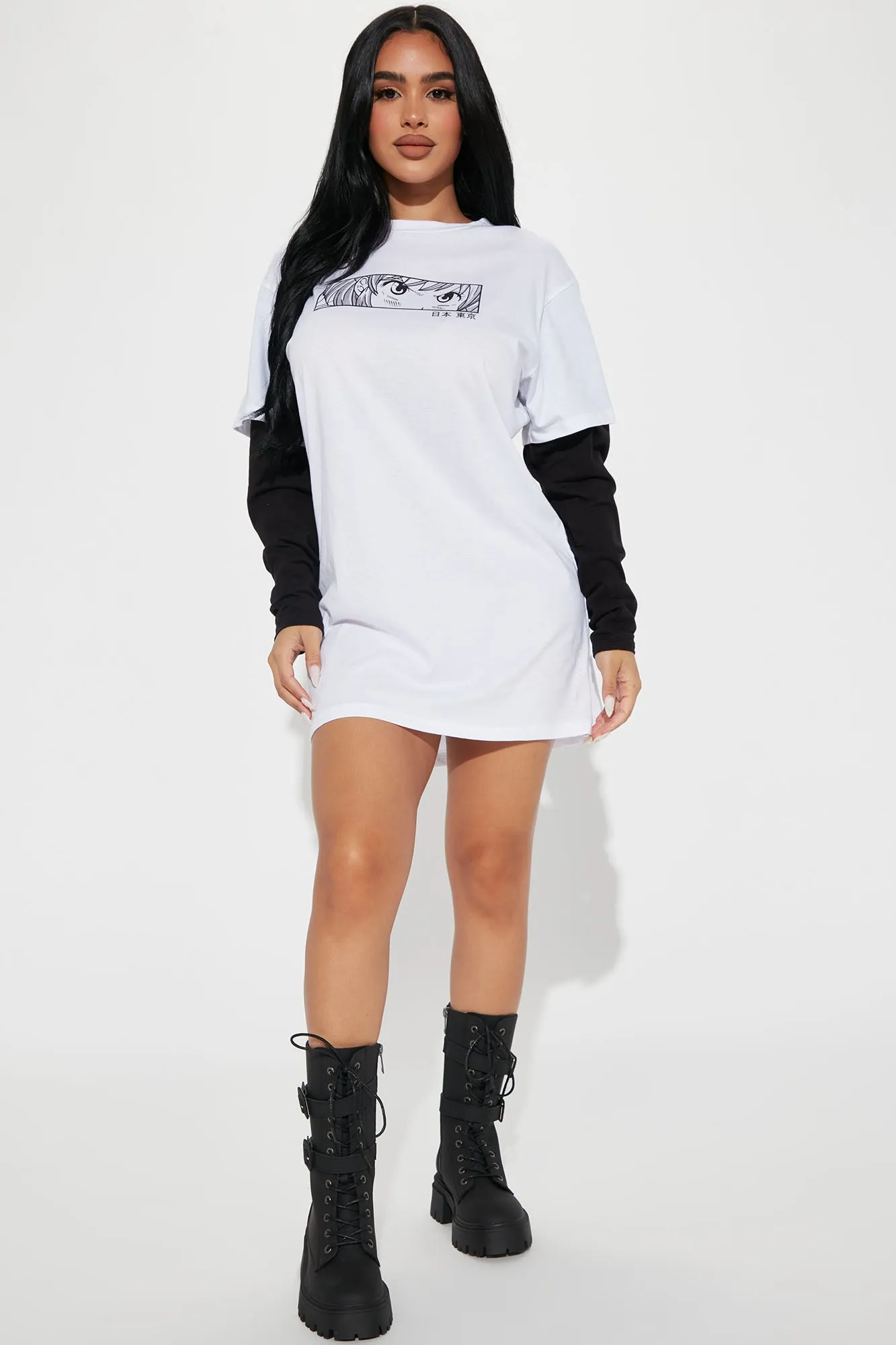 Anime T-Shirt Dress - White/Black
