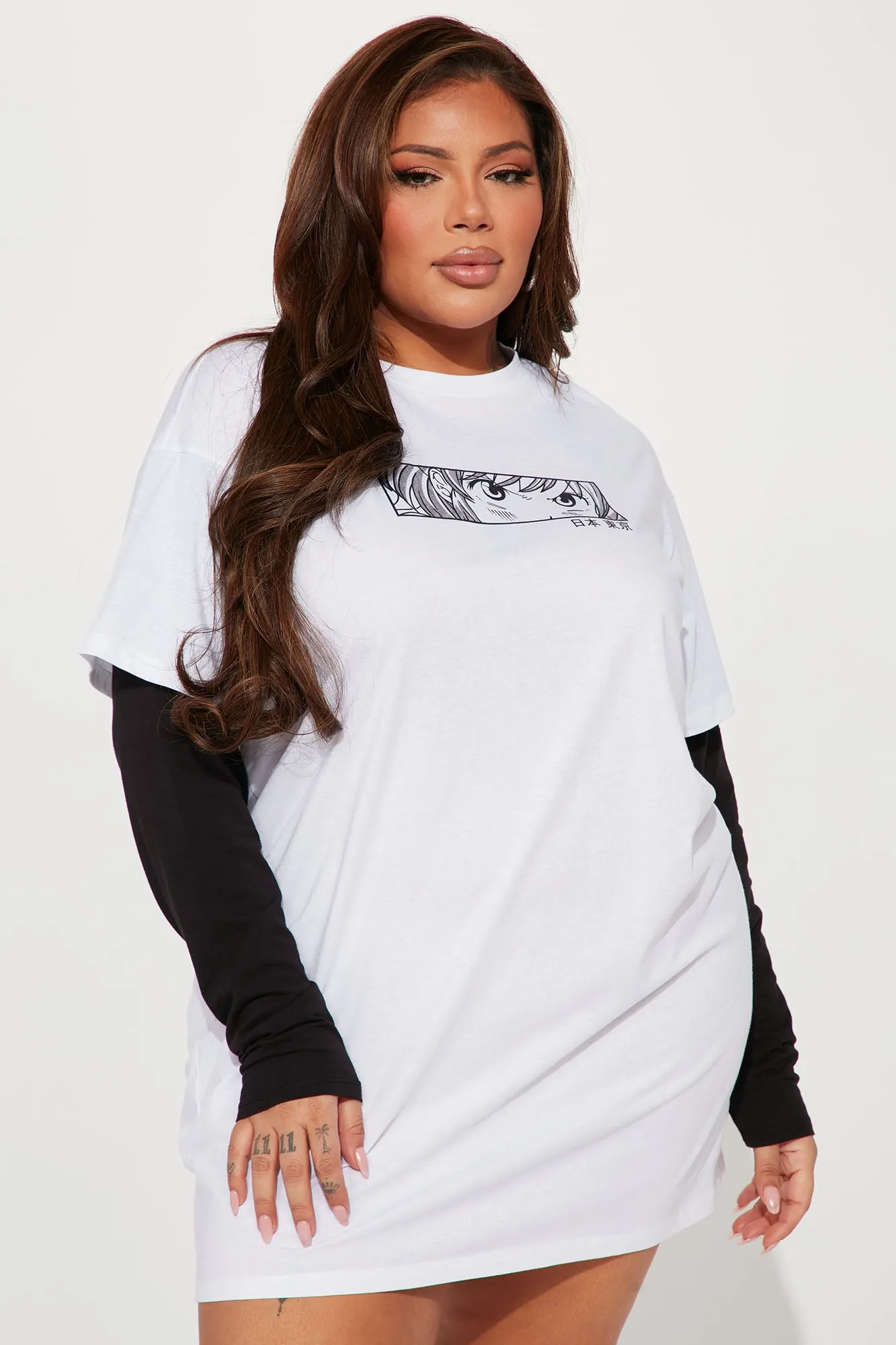 Anime T-Shirt Dress - White/Black