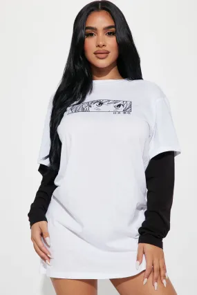 Anime T-Shirt Dress - White/Black