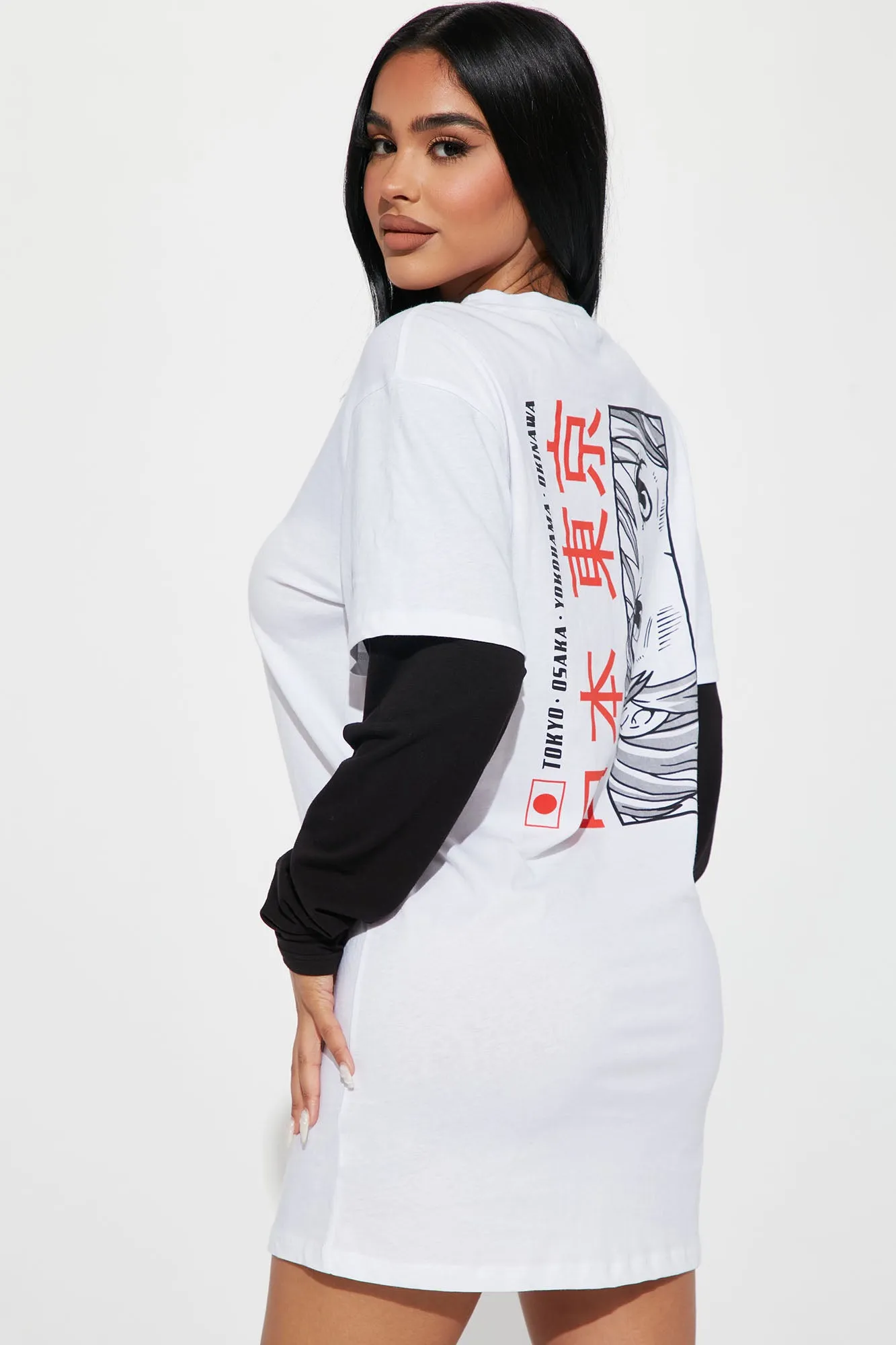 Anime T-Shirt Dress - White/Black