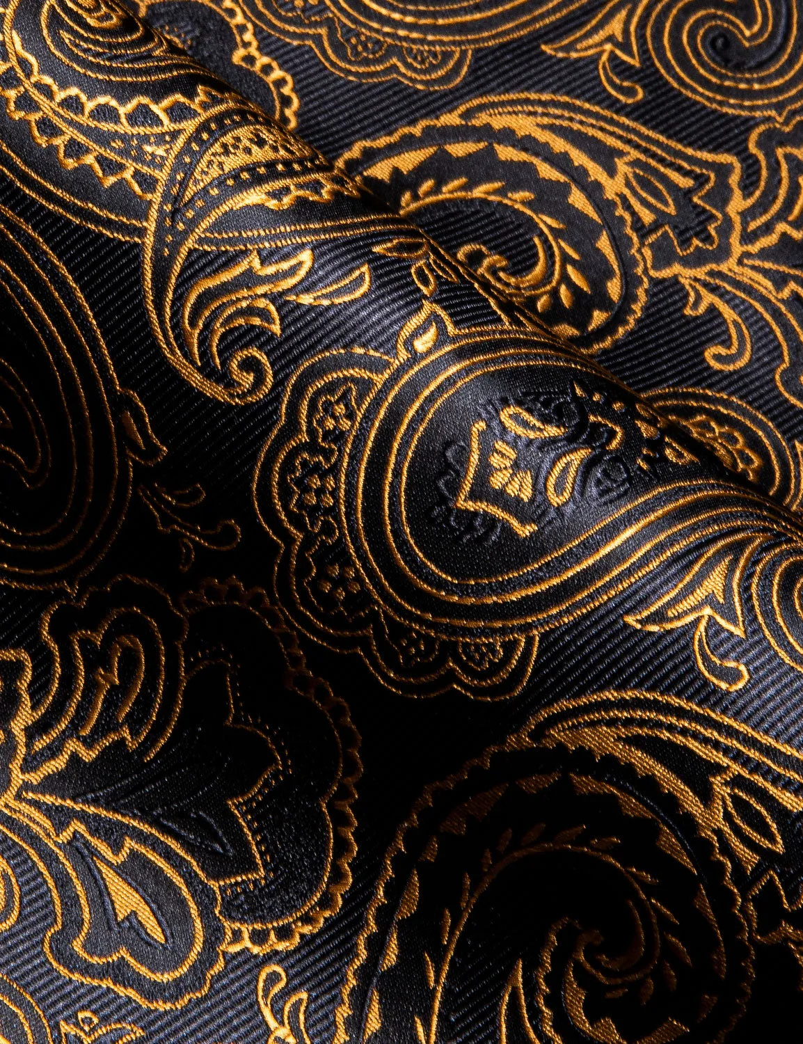 Barry Wang Men's Shirt Black Golden Silk Paisley Short Sleeve Shirt
