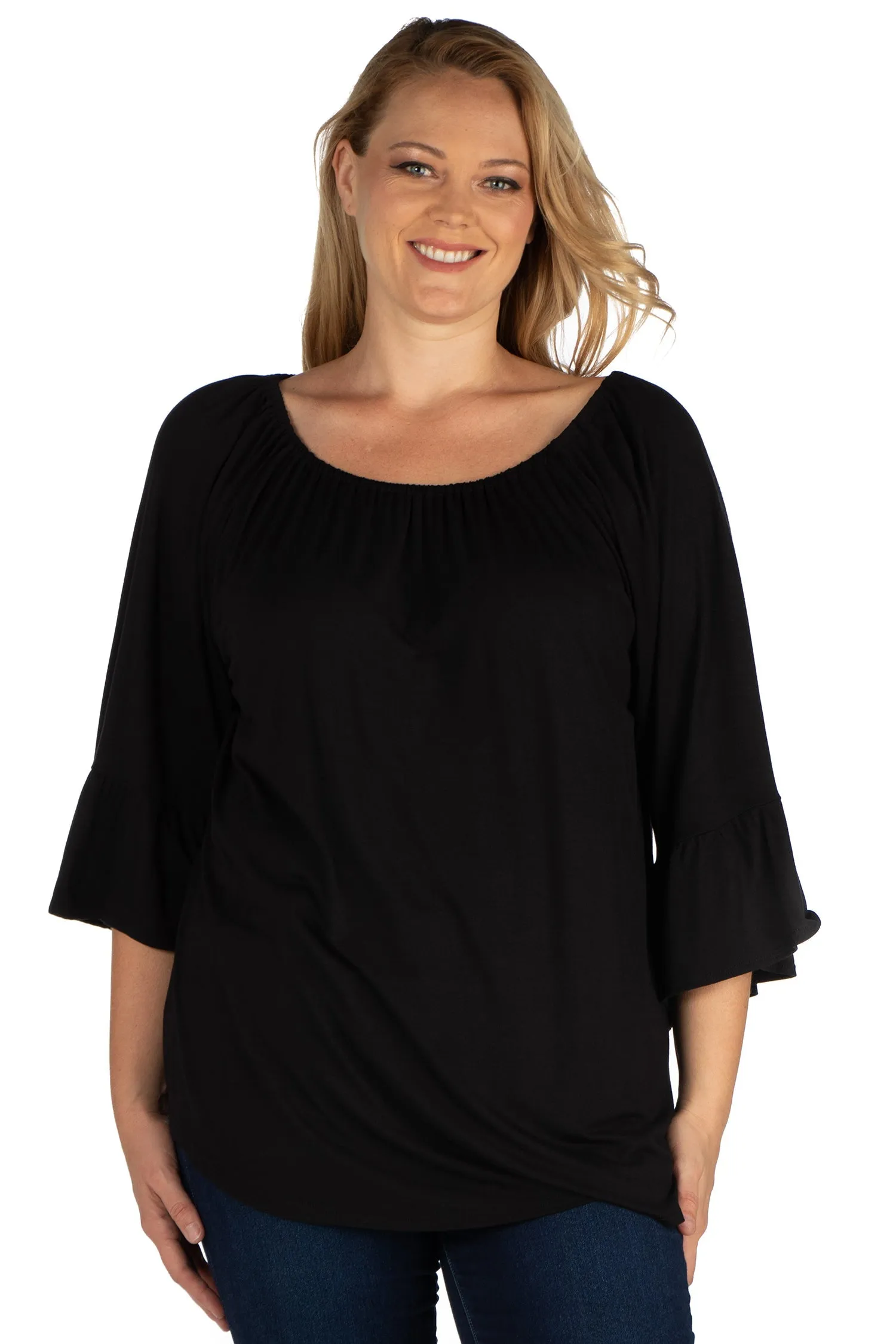 Bell Sleeve Loose Fit Plus Size Tunic Top
