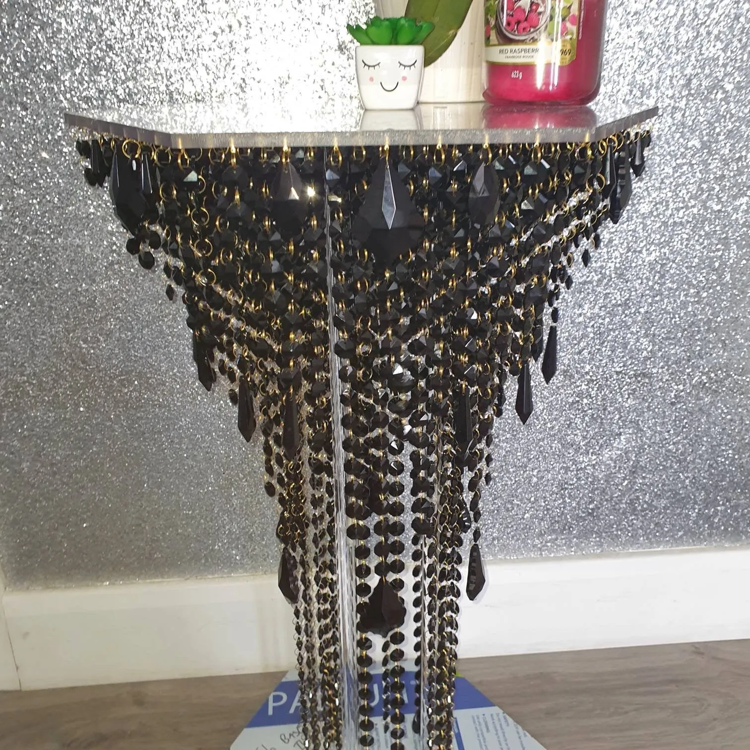 Black & gold Crystal chandelier side table - tall console. Occasional table, Custom table furniture. by Crystal wedding uk