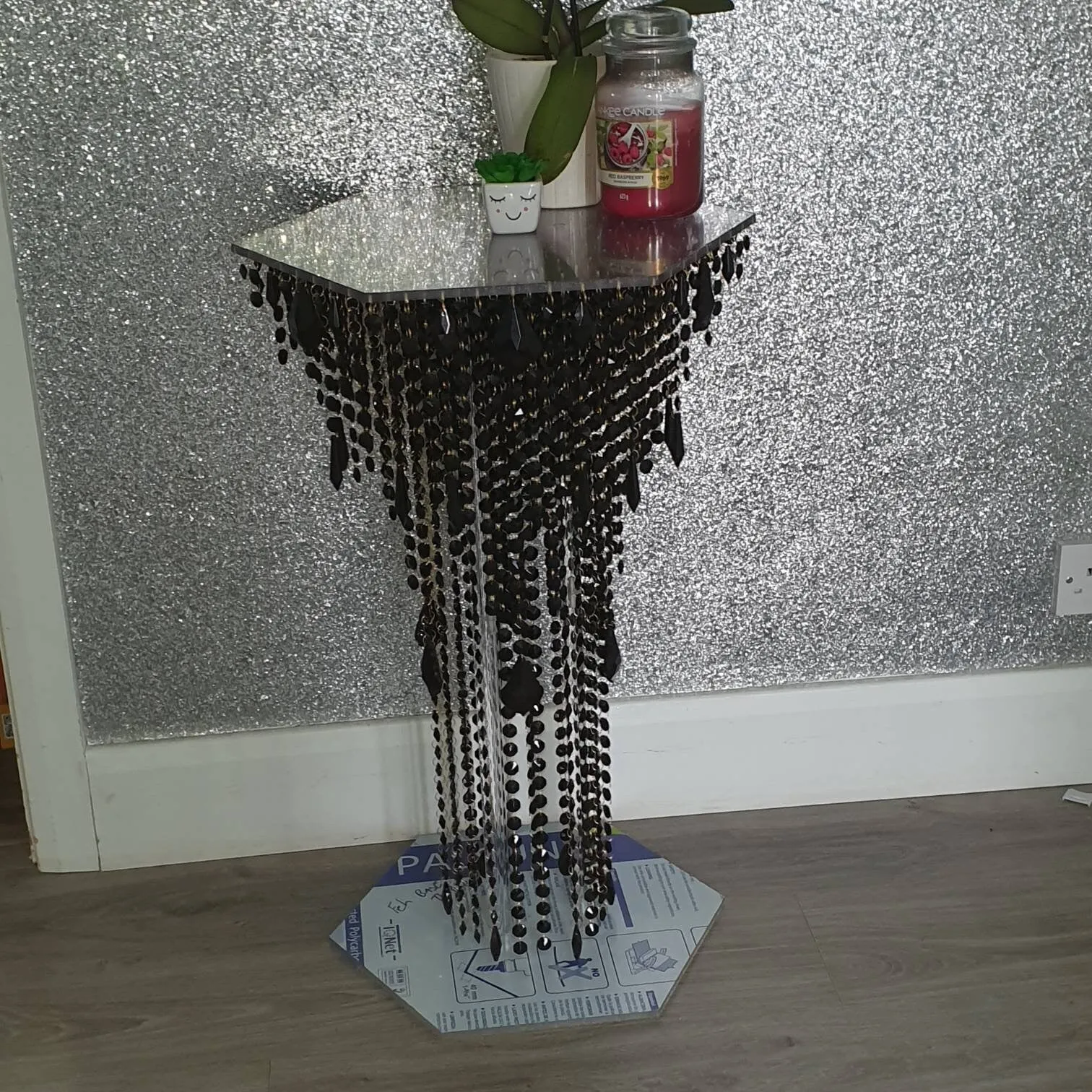 Black & gold Crystal chandelier side table - tall console. Occasional table, Custom table furniture. by Crystal wedding uk