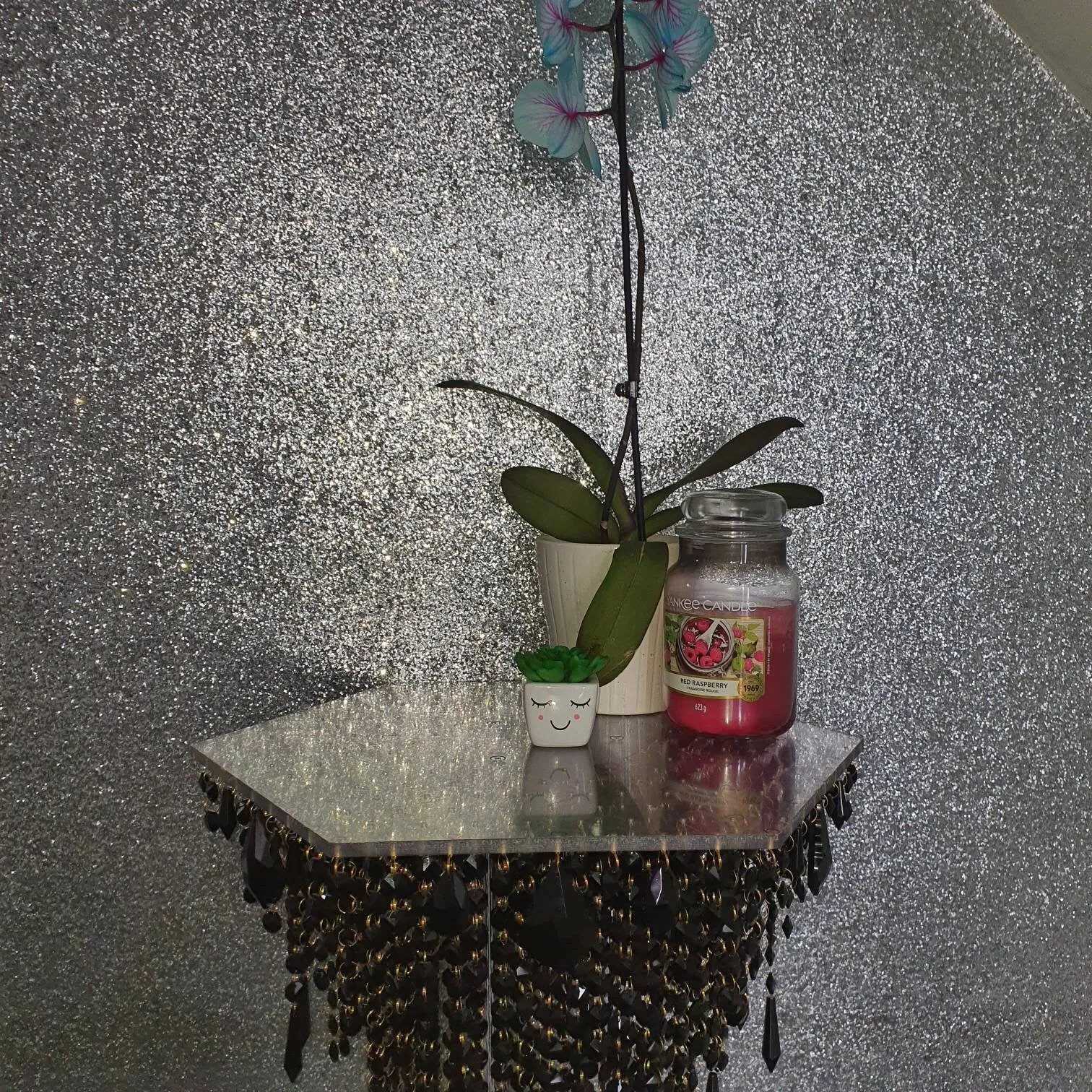 Black & gold Crystal chandelier side table - tall console. Occasional table, Custom table furniture. by Crystal wedding uk