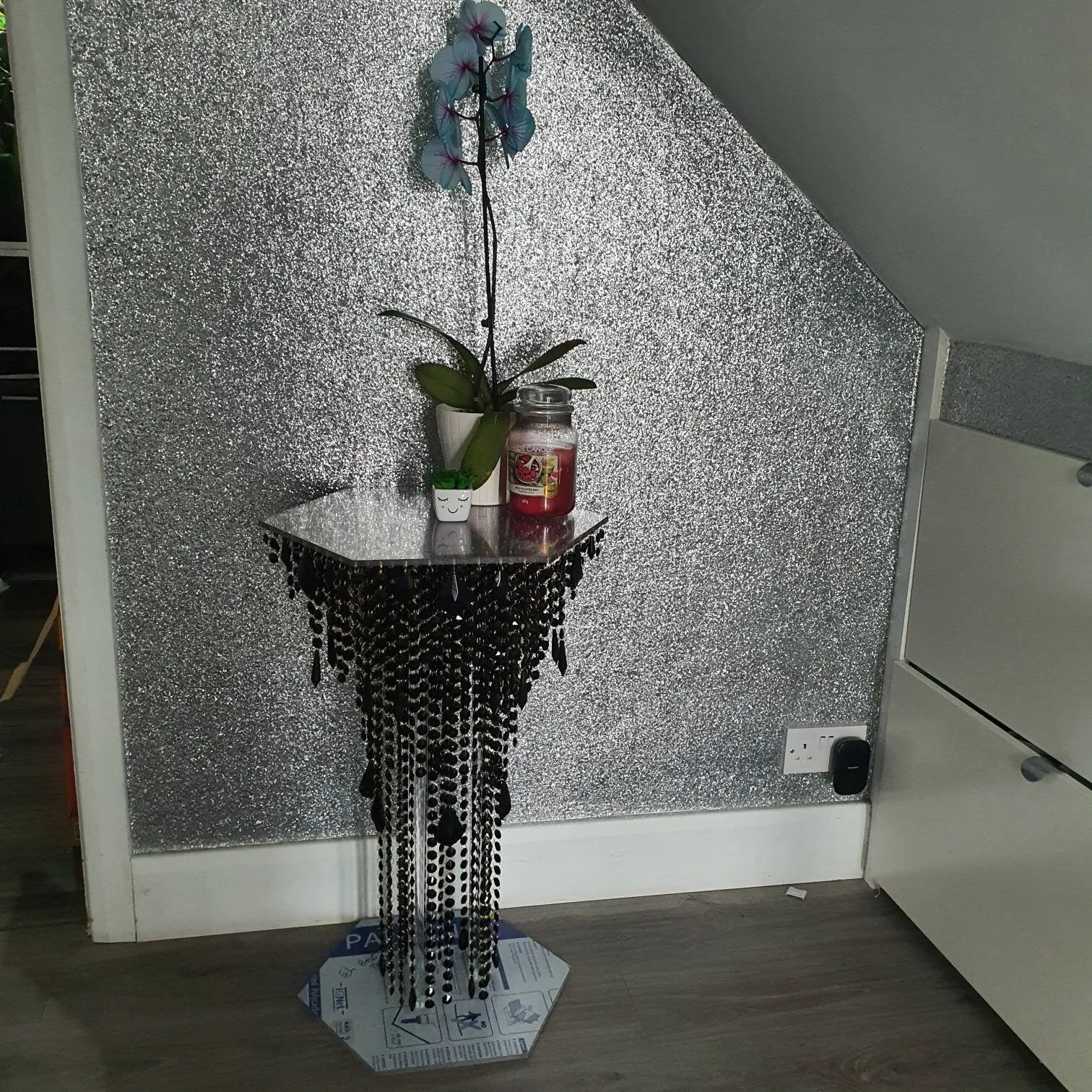 Black & gold Crystal chandelier side table - tall console. Occasional table, Custom table furniture. by Crystal wedding uk