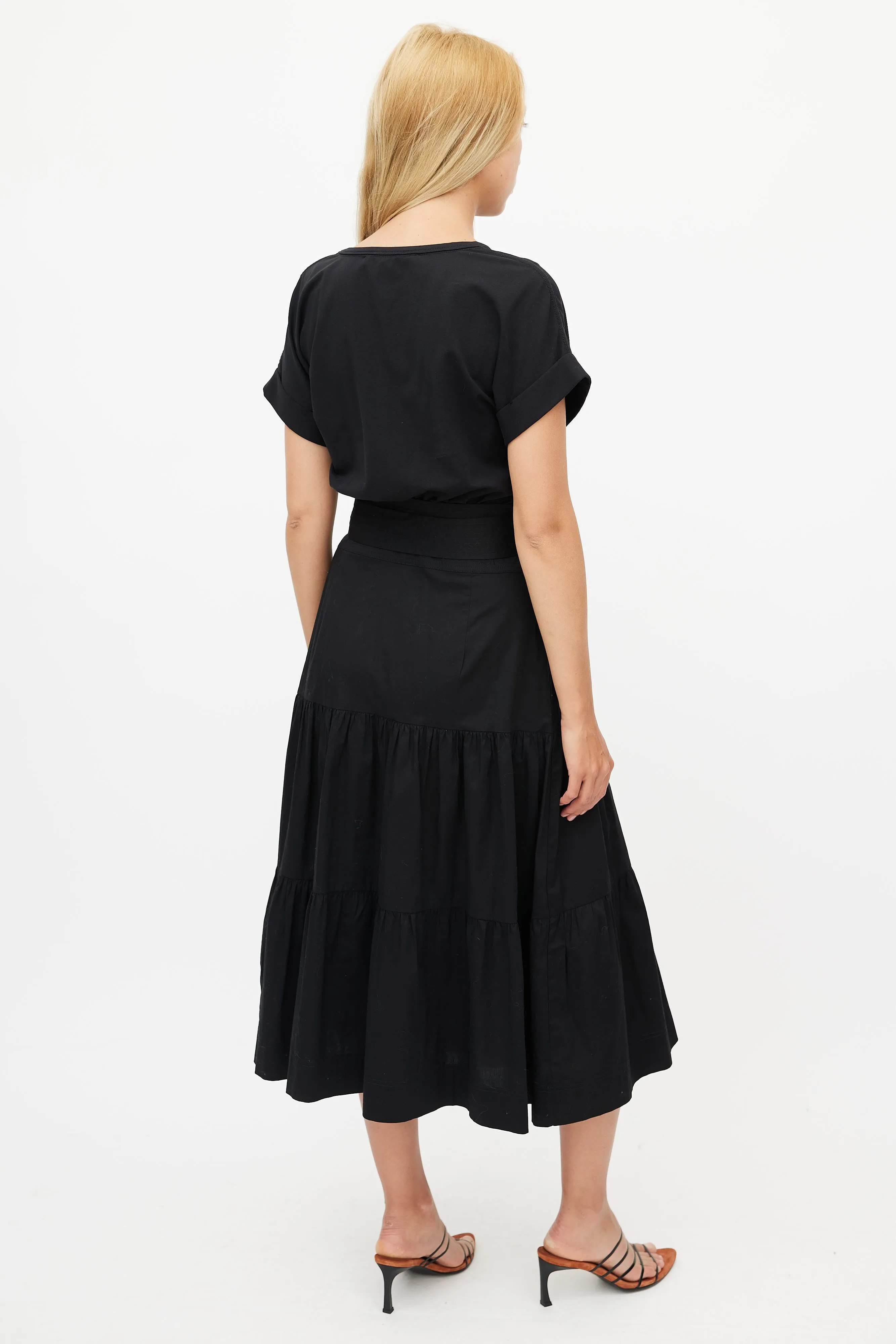 Black Pleated Belted Dress