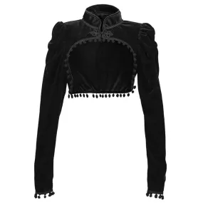 Black Velvet Short Steampunk Crop Jacket Stand Long Sleeve Autumn Women Gothic Bolero Victorian Coat Vintage Corset Accessories