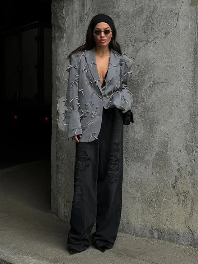 Bonnyshow Fashion Bow Ribbon Women's Jacket Turndown Collar Single Breasted Solid Color Jackets Women Elegant Retro Casual Loose Coat