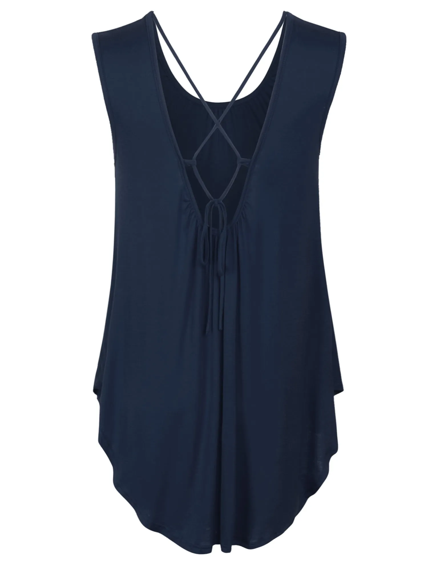 [Clearance] Womens Solid Short Sleeve Tunic Top with Open Back Spaghetti Strap Tie