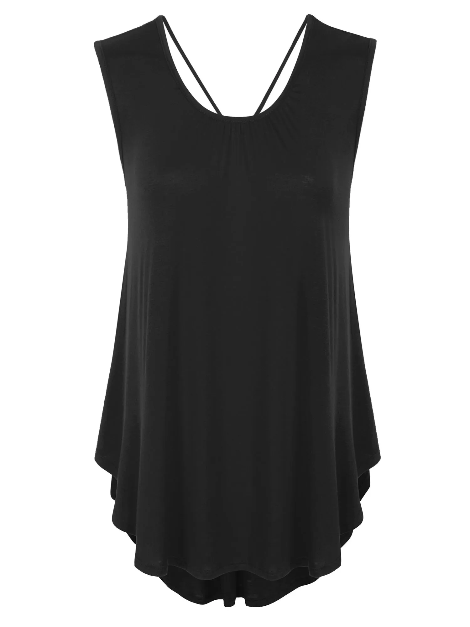 [Clearance] Womens Solid Short Sleeve Tunic Top with Open Back Spaghetti Strap Tie