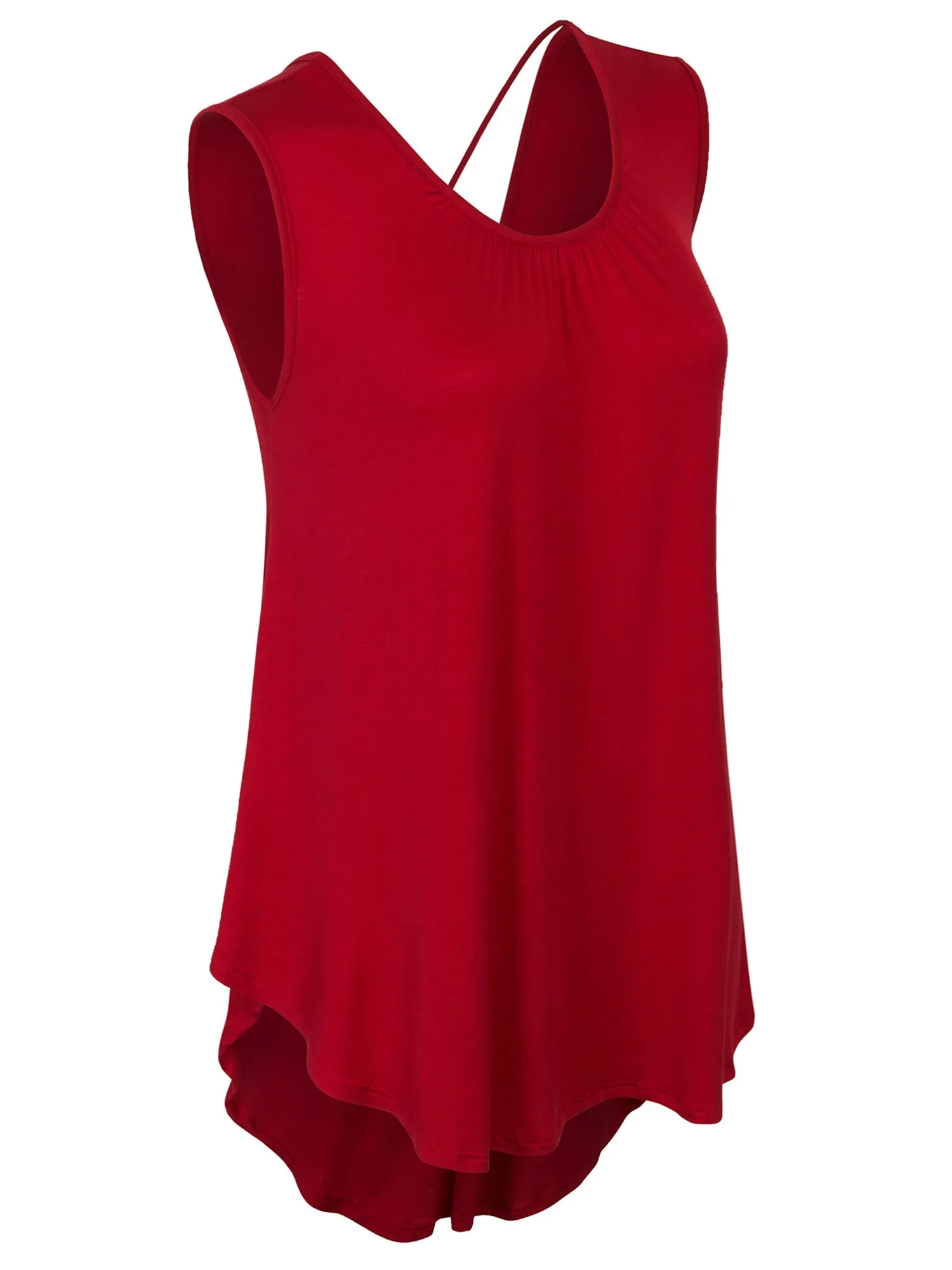 [Clearance] Womens Solid Short Sleeve Tunic Top with Open Back Spaghetti Strap Tie