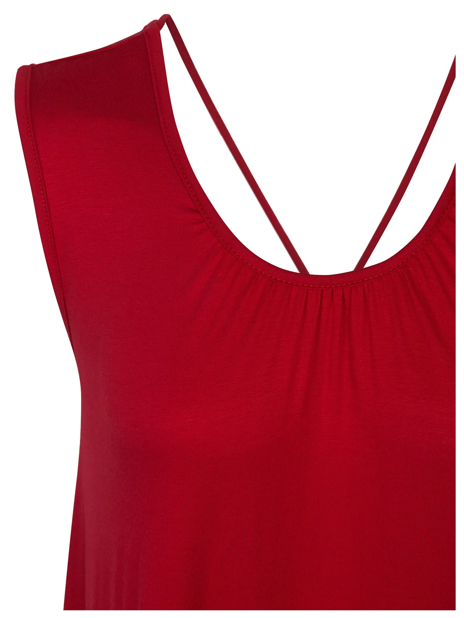 [Clearance] Womens Solid Short Sleeve Tunic Top with Open Back Spaghetti Strap Tie