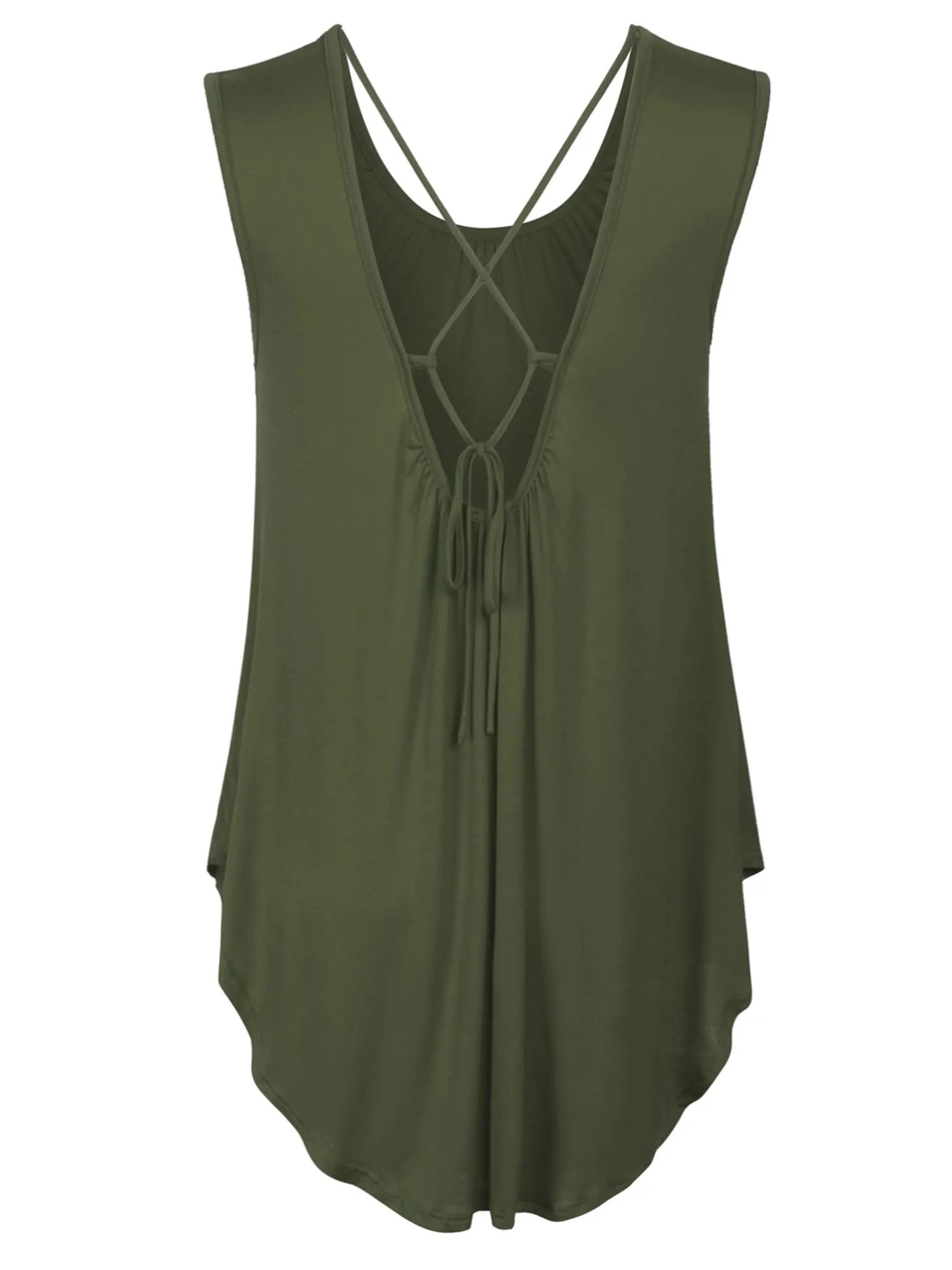[Clearance] Womens Solid Short Sleeve Tunic Top with Open Back Spaghetti Strap Tie