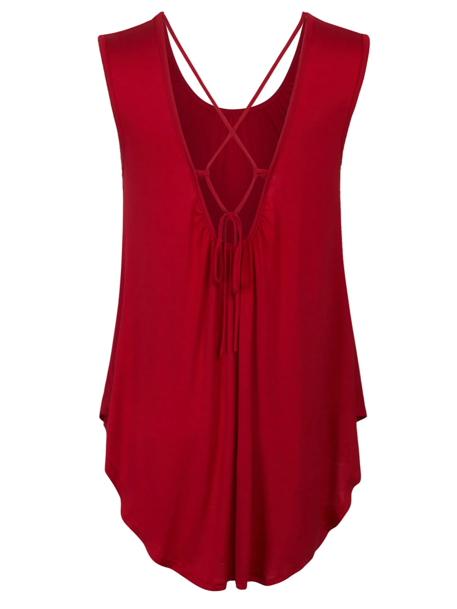[Clearance] Womens Solid Short Sleeve Tunic Top with Open Back Spaghetti Strap Tie