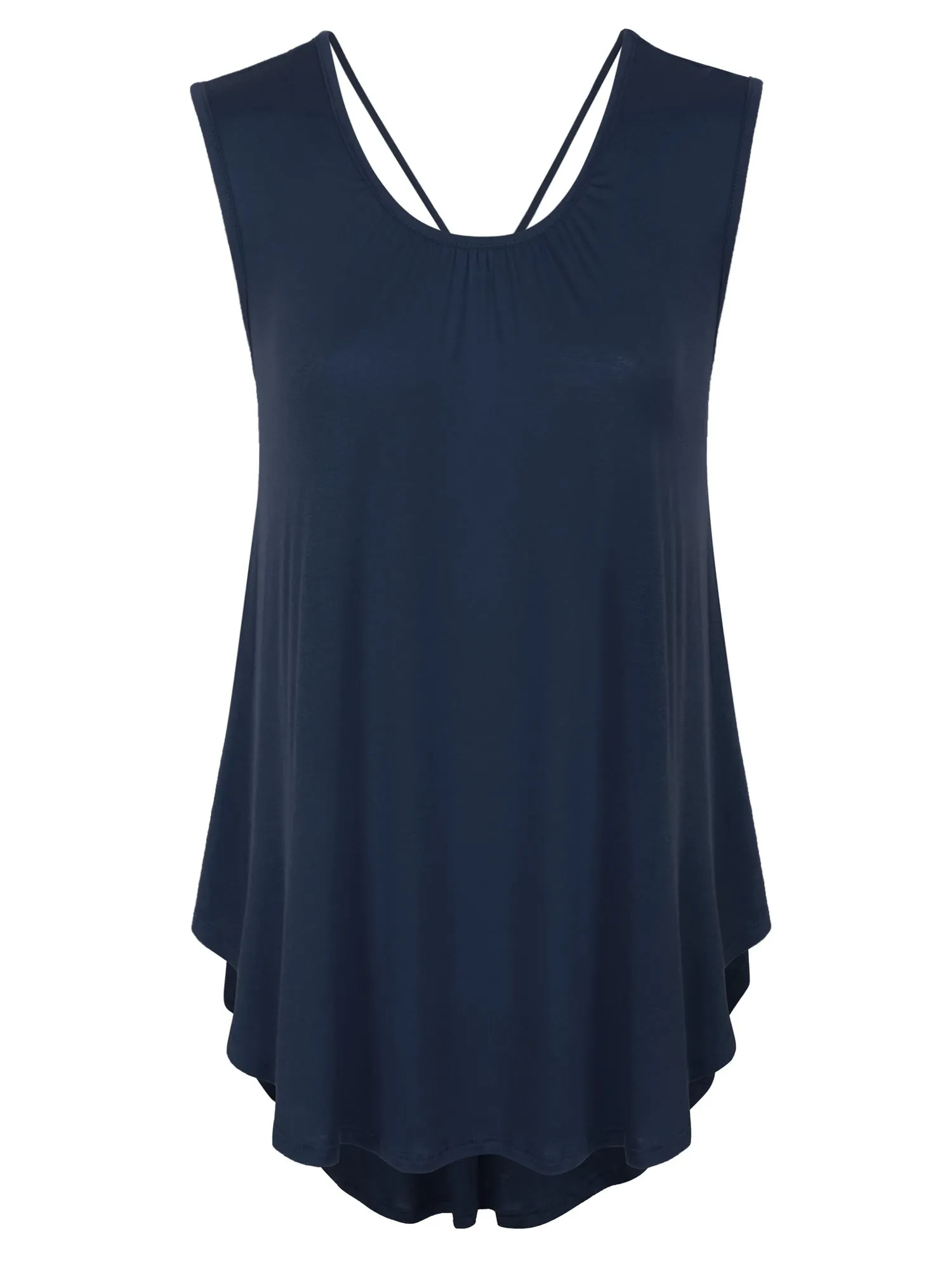 [Clearance] Womens Solid Short Sleeve Tunic Top with Open Back Spaghetti Strap Tie