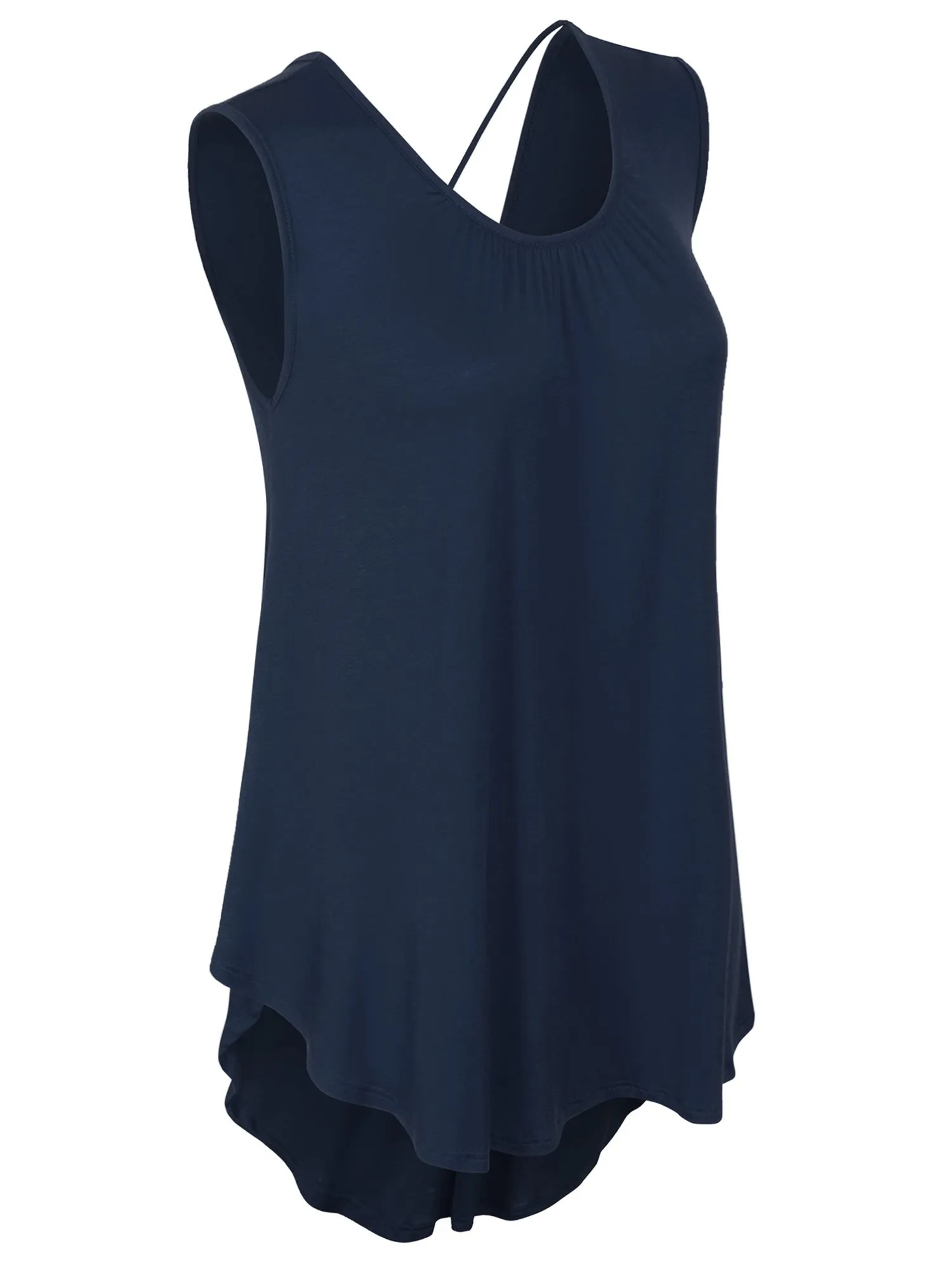 [Clearance] Womens Solid Short Sleeve Tunic Top with Open Back Spaghetti Strap Tie