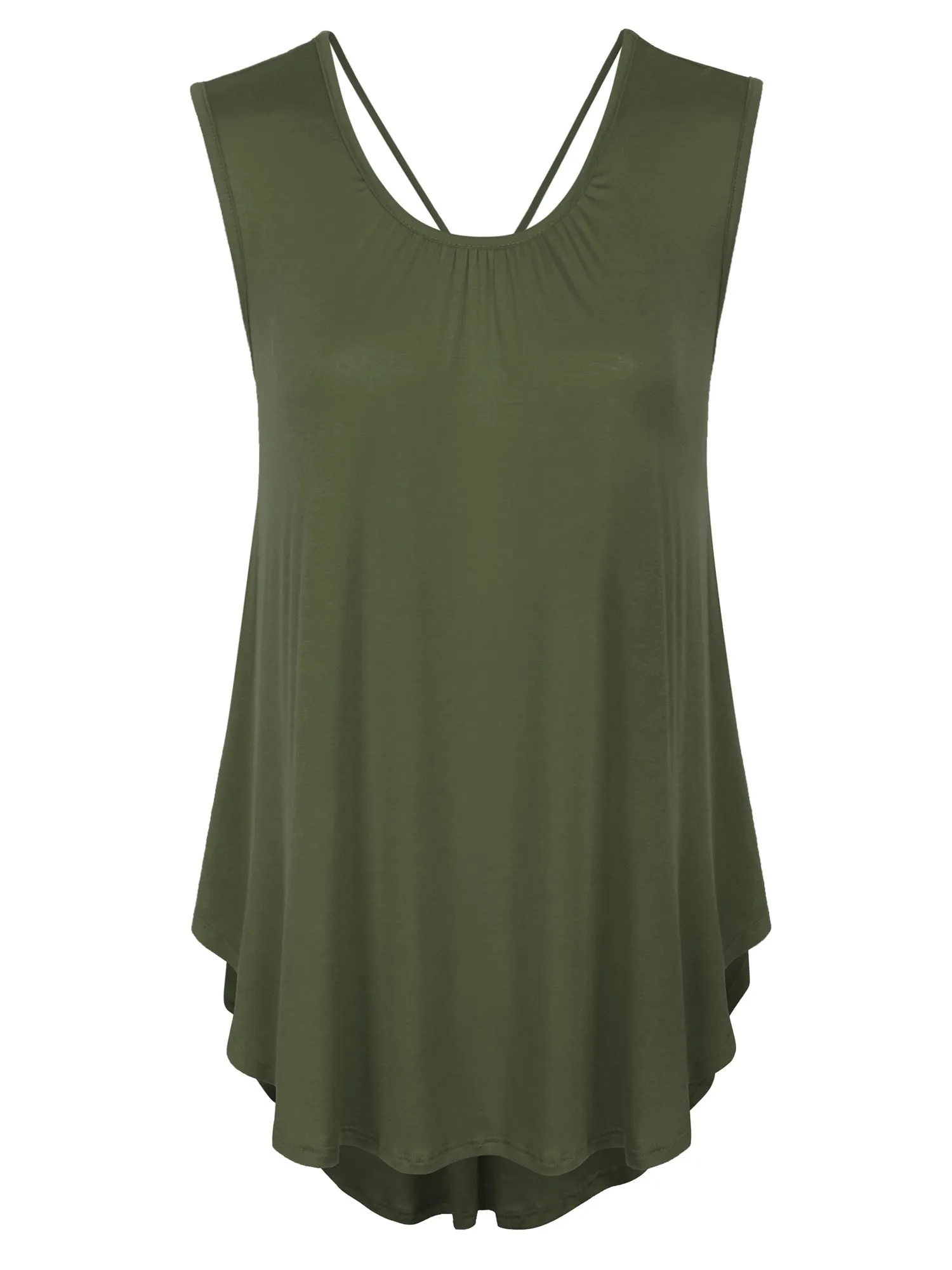 [Clearance] Womens Solid Short Sleeve Tunic Top with Open Back Spaghetti Strap Tie