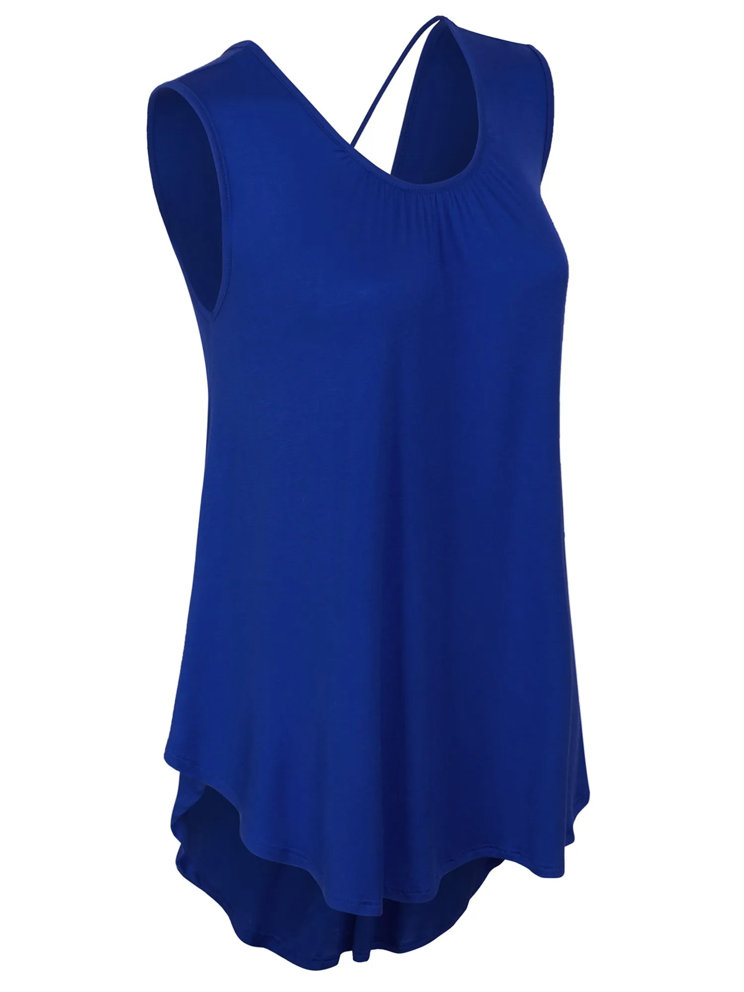 [Clearance] Womens Solid Short Sleeve Tunic Top with Open Back Spaghetti Strap Tie