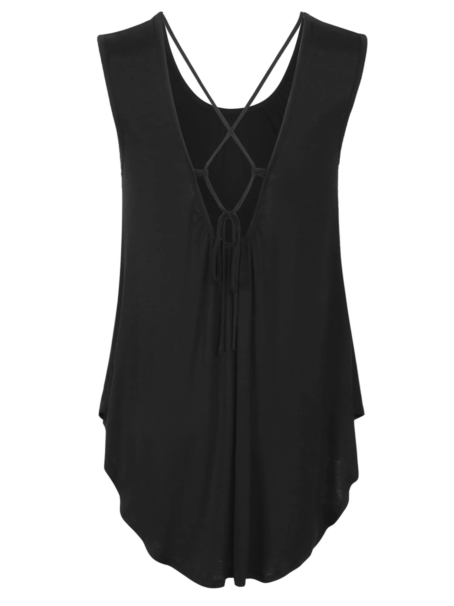 [Clearance] Womens Solid Short Sleeve Tunic Top with Open Back Spaghetti Strap Tie