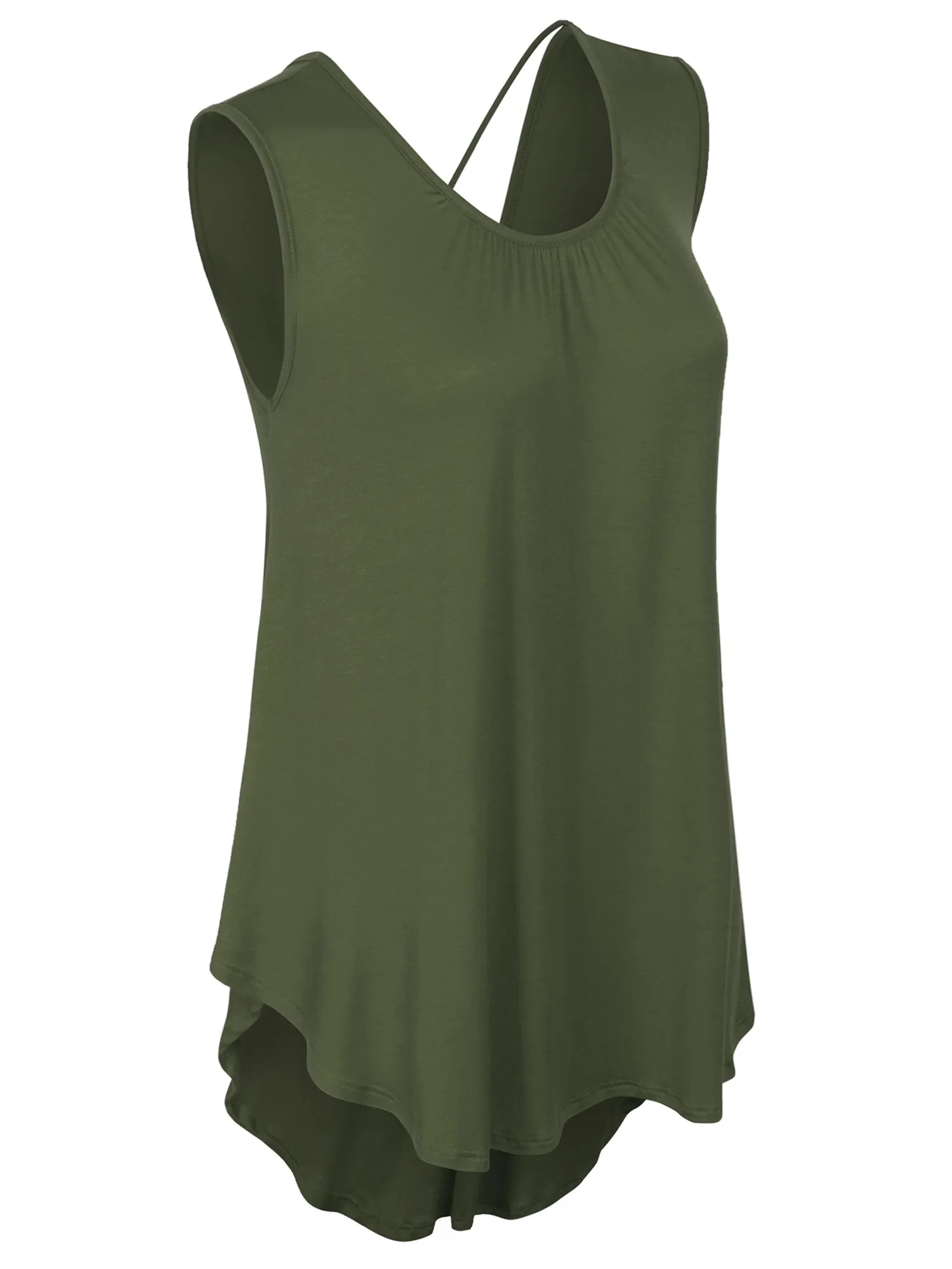 [Clearance] Womens Solid Short Sleeve Tunic Top with Open Back Spaghetti Strap Tie