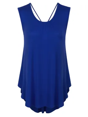 [Clearance] Womens Solid Short Sleeve Tunic Top with Open Back Spaghetti Strap Tie