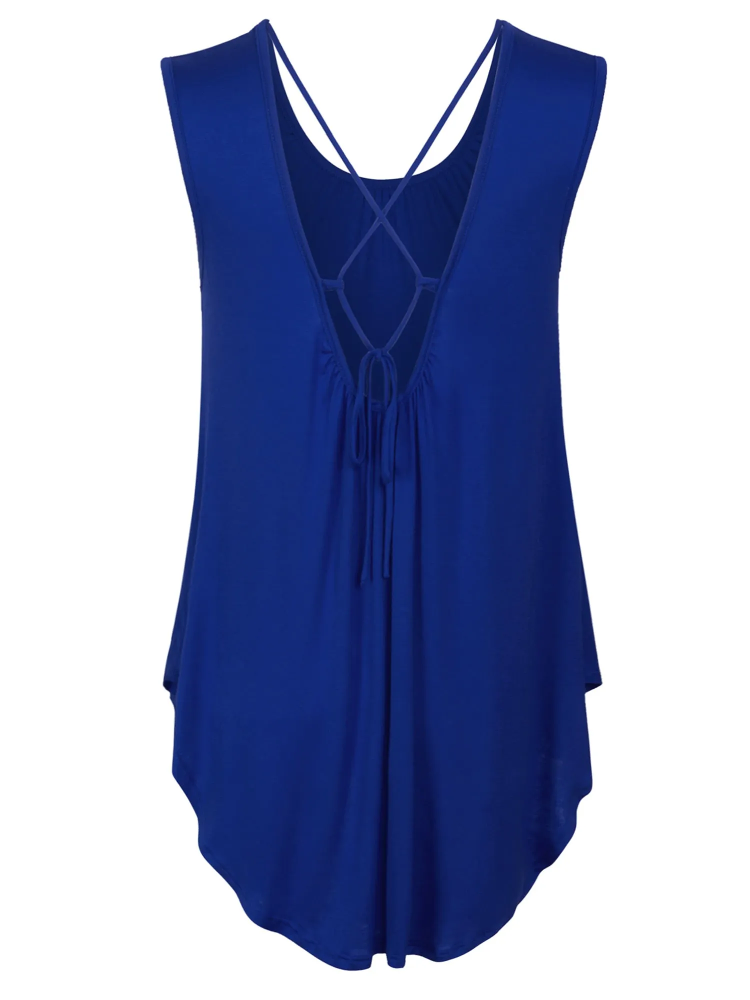 [Clearance] Womens Solid Short Sleeve Tunic Top with Open Back Spaghetti Strap Tie
