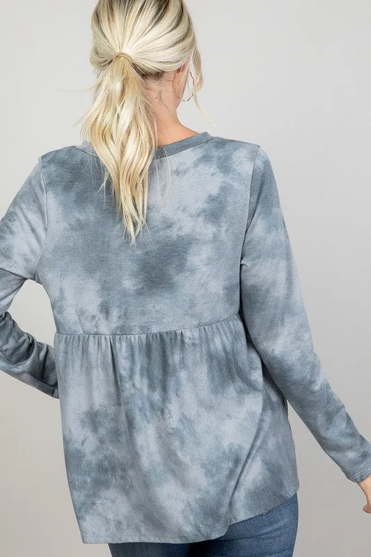 Cloud Tie Dye V-Neck Babydoll Top