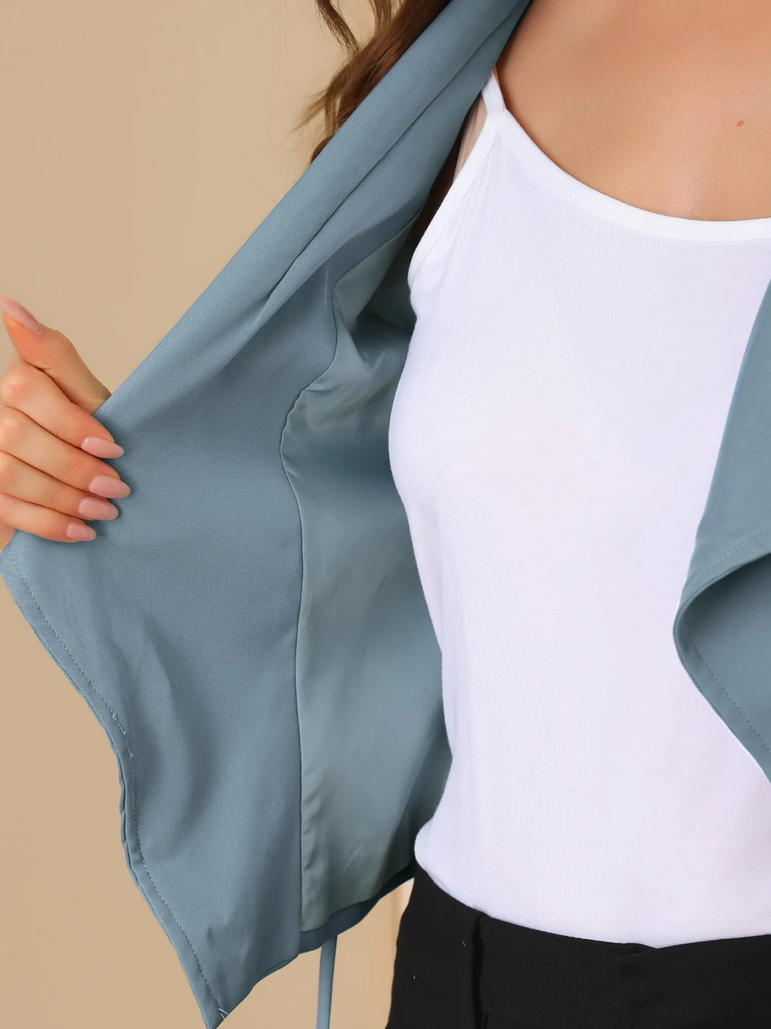 Elegant Open Front Cardigan Jacket Work Office Business Suit Blazer