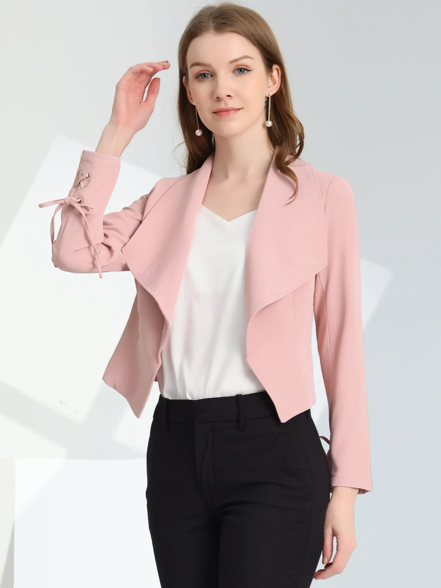 Elegant Open Front Cardigan Jacket Work Office Business Suit Blazer