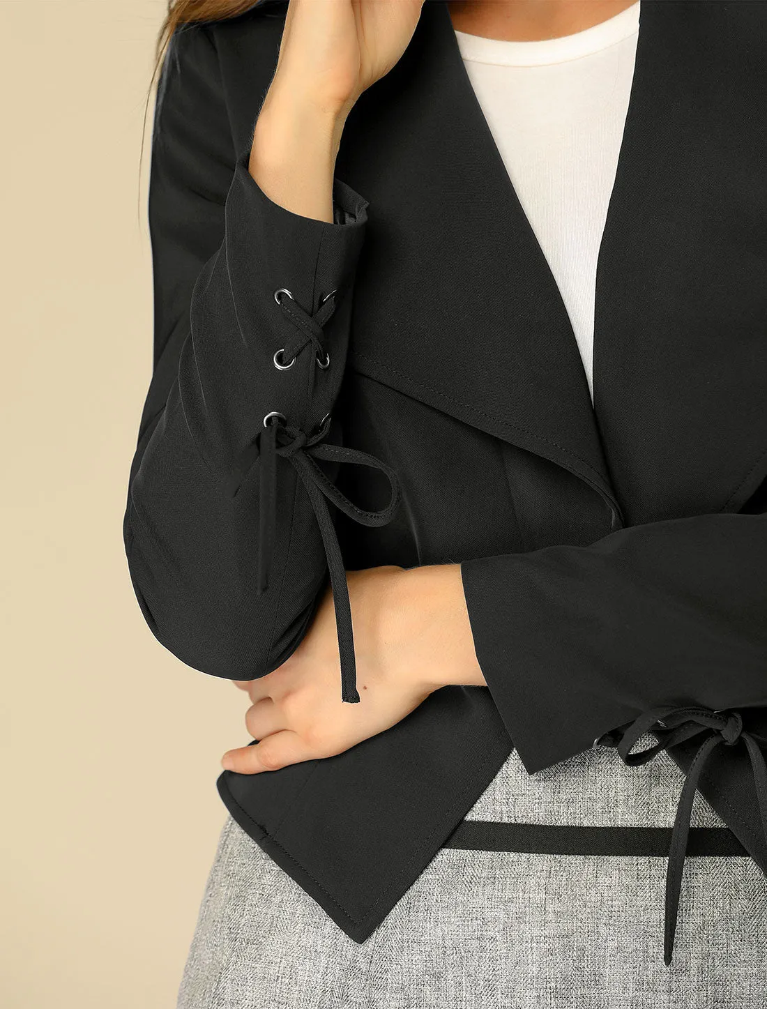 Elegant Open Front Cardigan Jacket Work Office Business Suit Blazer