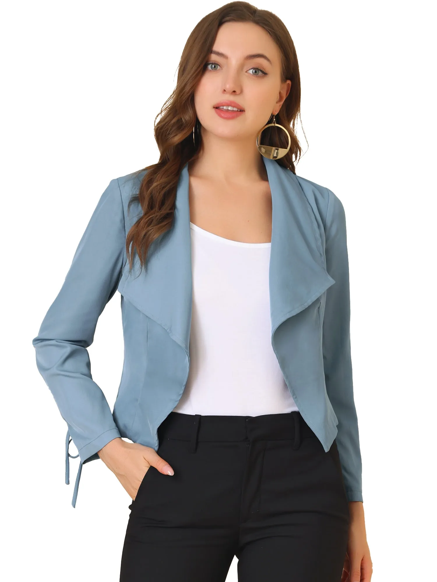 Elegant Open Front Cardigan Jacket Work Office Business Suit Blazer