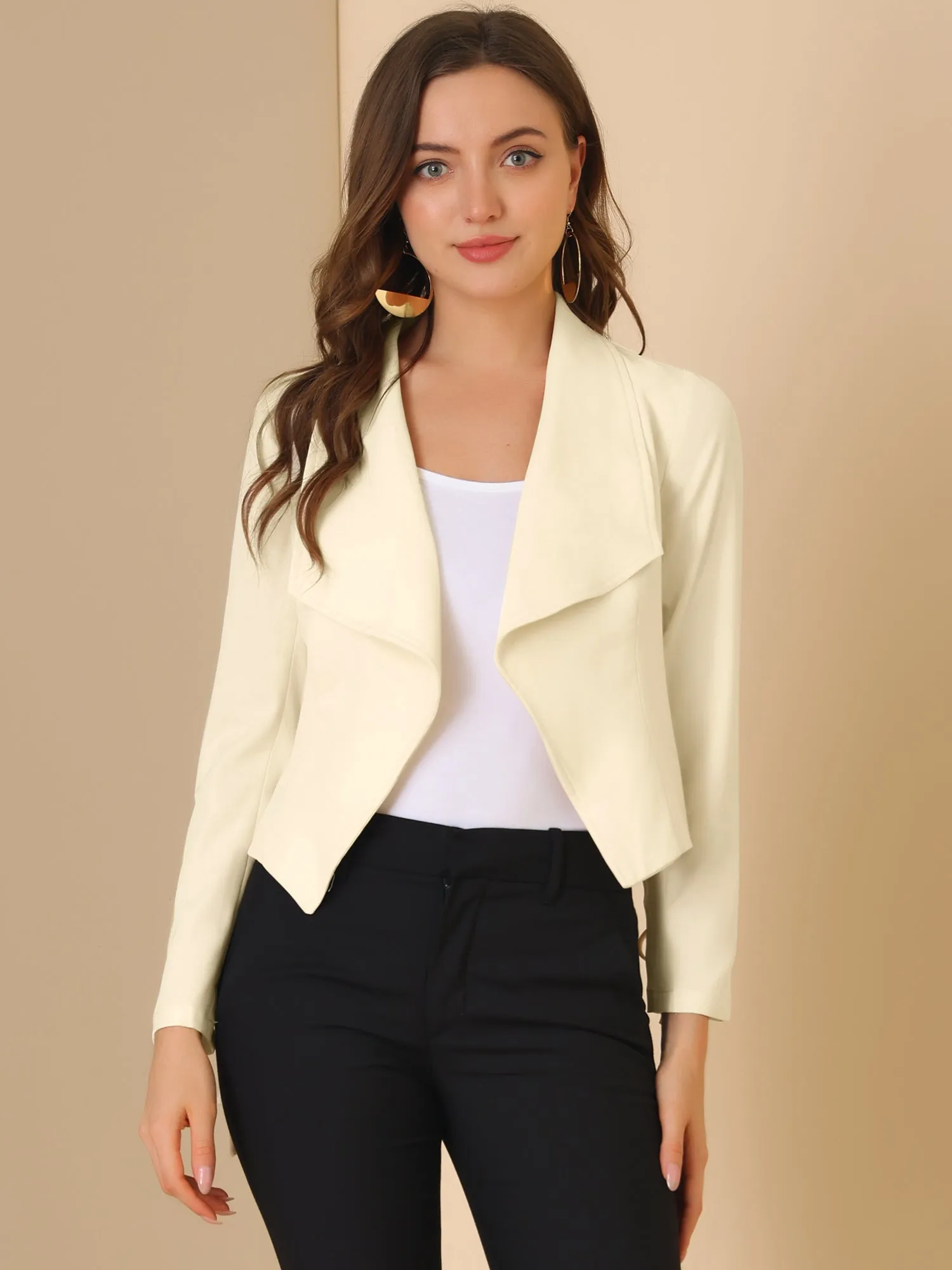 Elegant Open Front Cardigan Jacket Work Office Business Suit Blazer