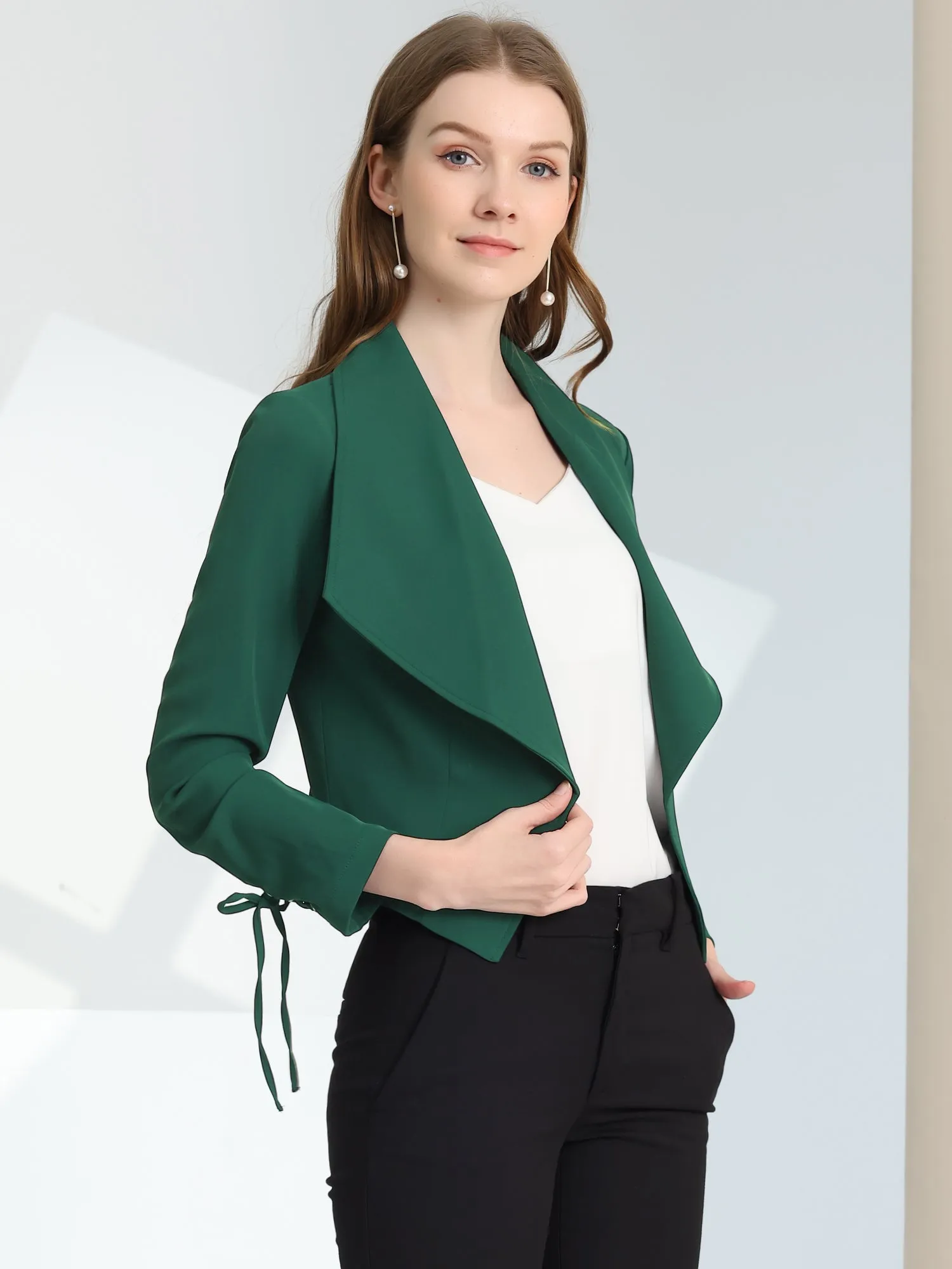 Elegant Open Front Cardigan Jacket Work Office Business Suit Blazer