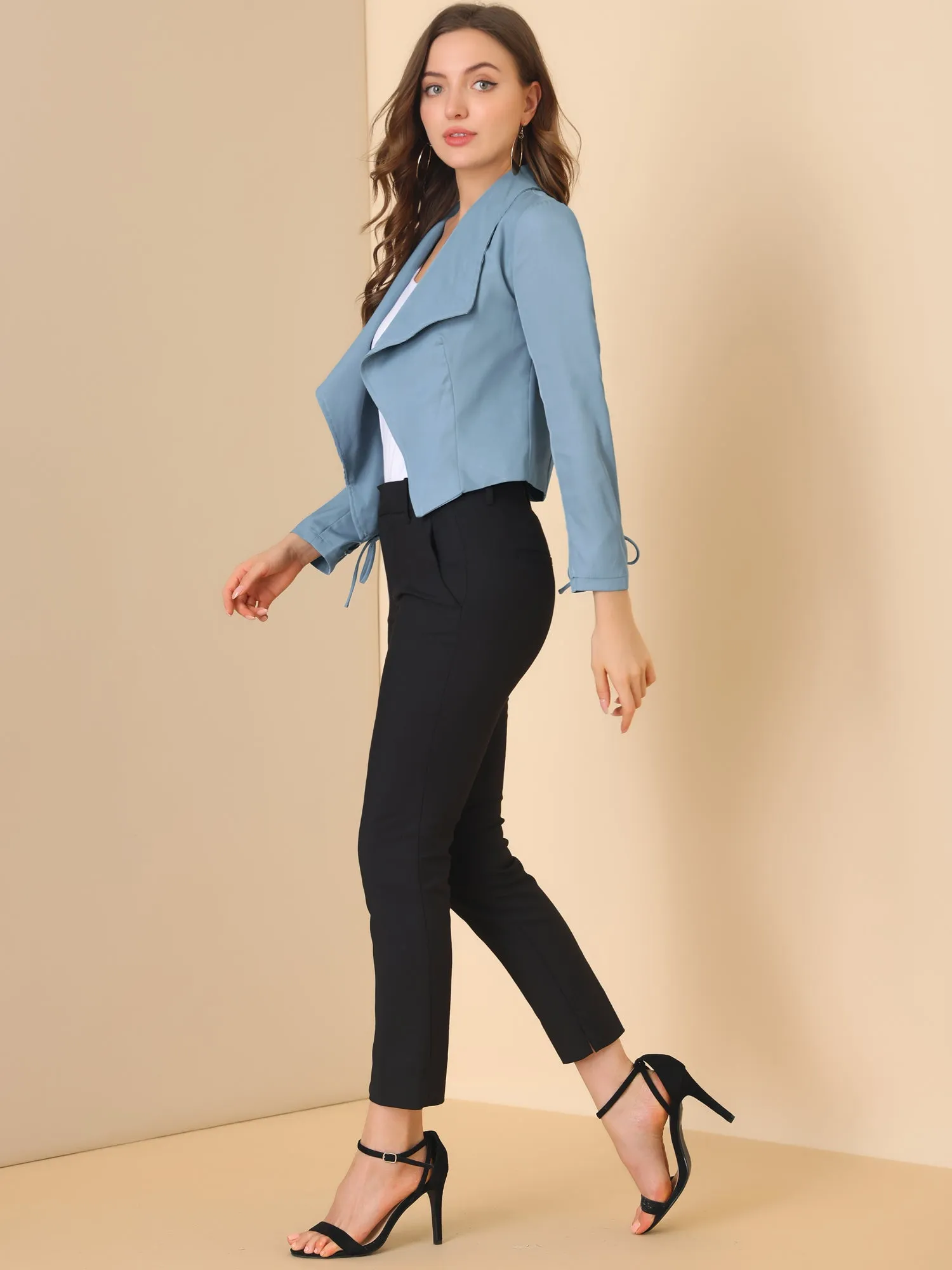 Elegant Open Front Cardigan Jacket Work Office Business Suit Blazer