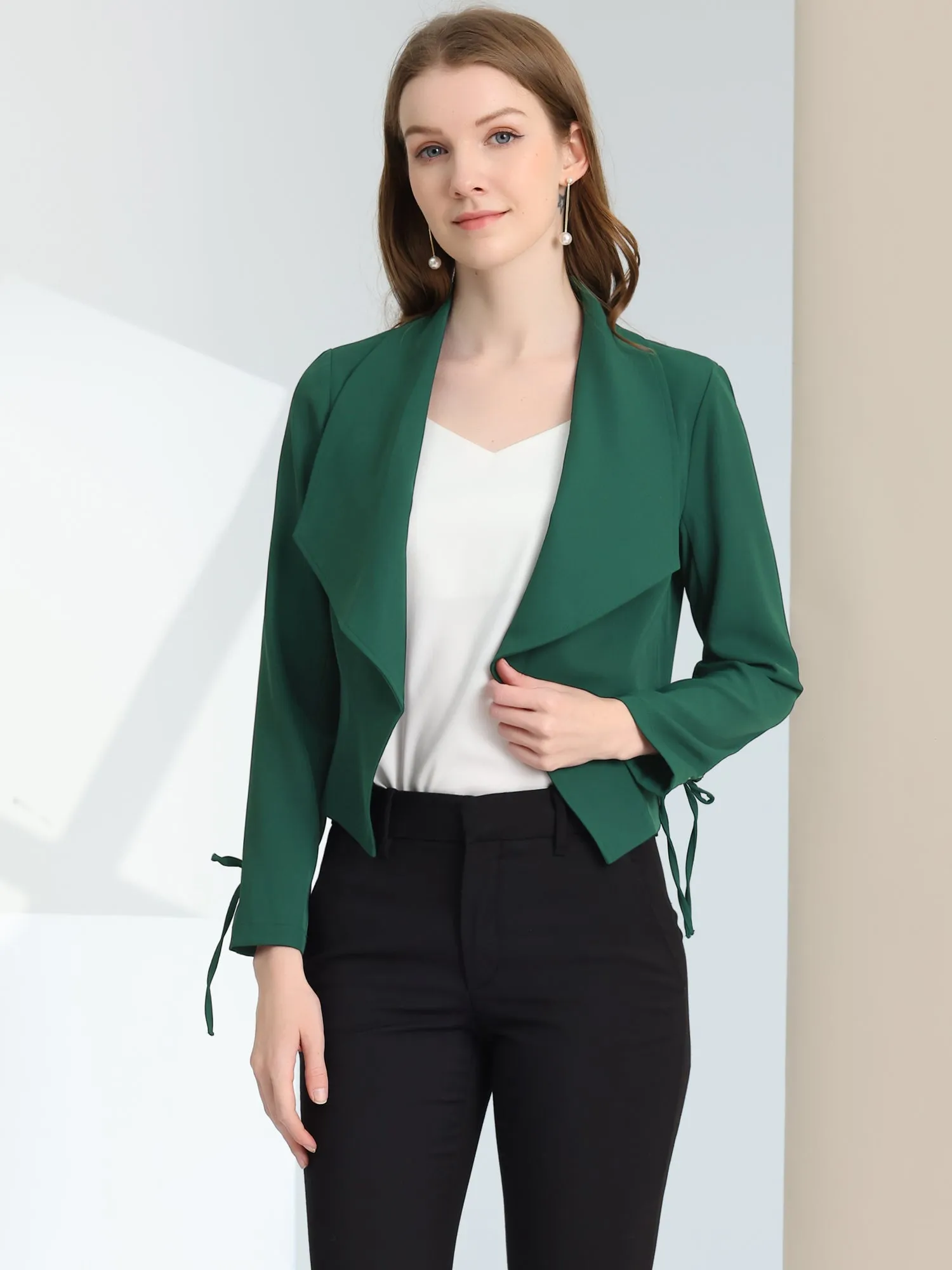 Elegant Open Front Cardigan Jacket Work Office Business Suit Blazer