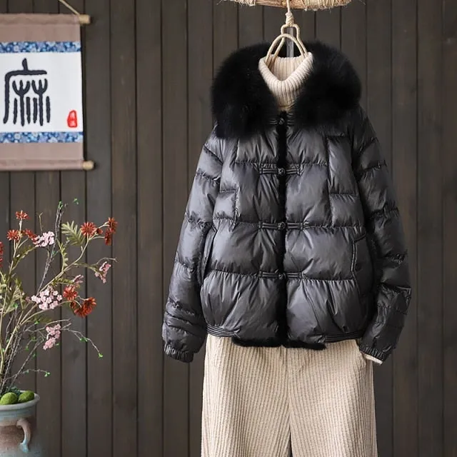 Estorenew Winter Women Down Coat 90% White Duck Down Jacket Real Luxury Fox Fur Collar Female Elegant Thicken Feather