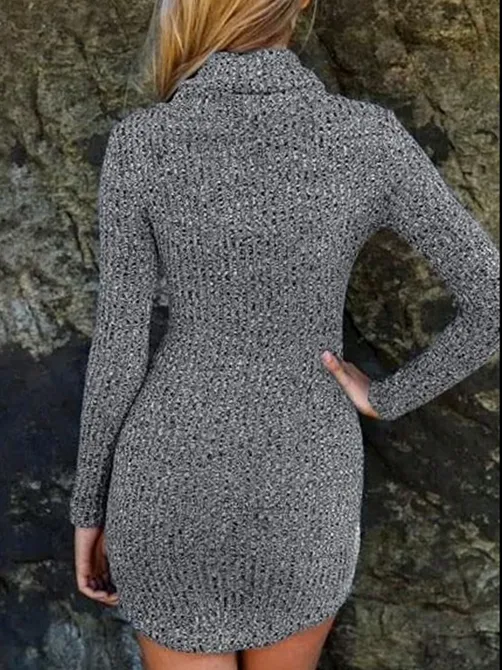 FASHION LONG SLEEVE HIGH COLLAR SWEATER DRESS
