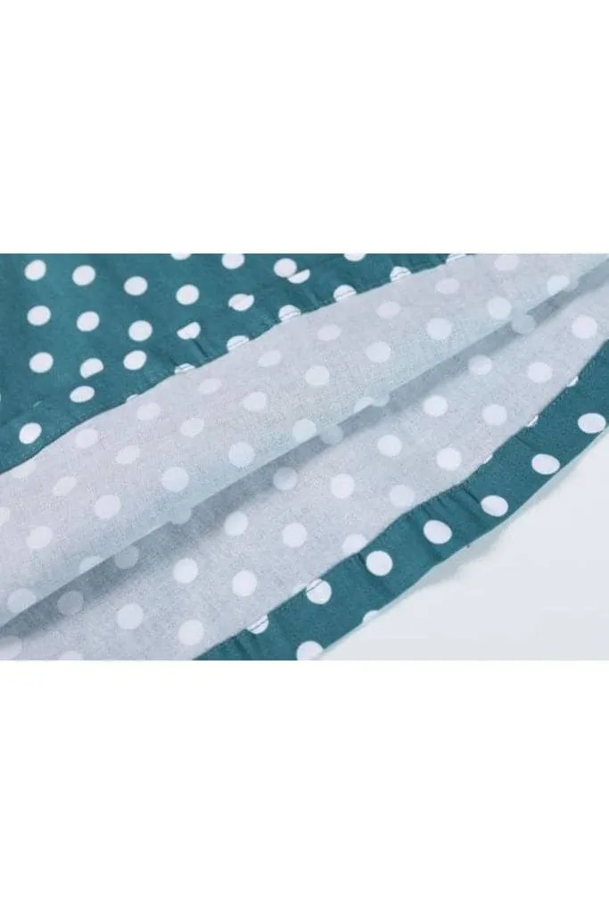 Gorgeous Green and White Polka Dot Scallop Neckline A Line Dress