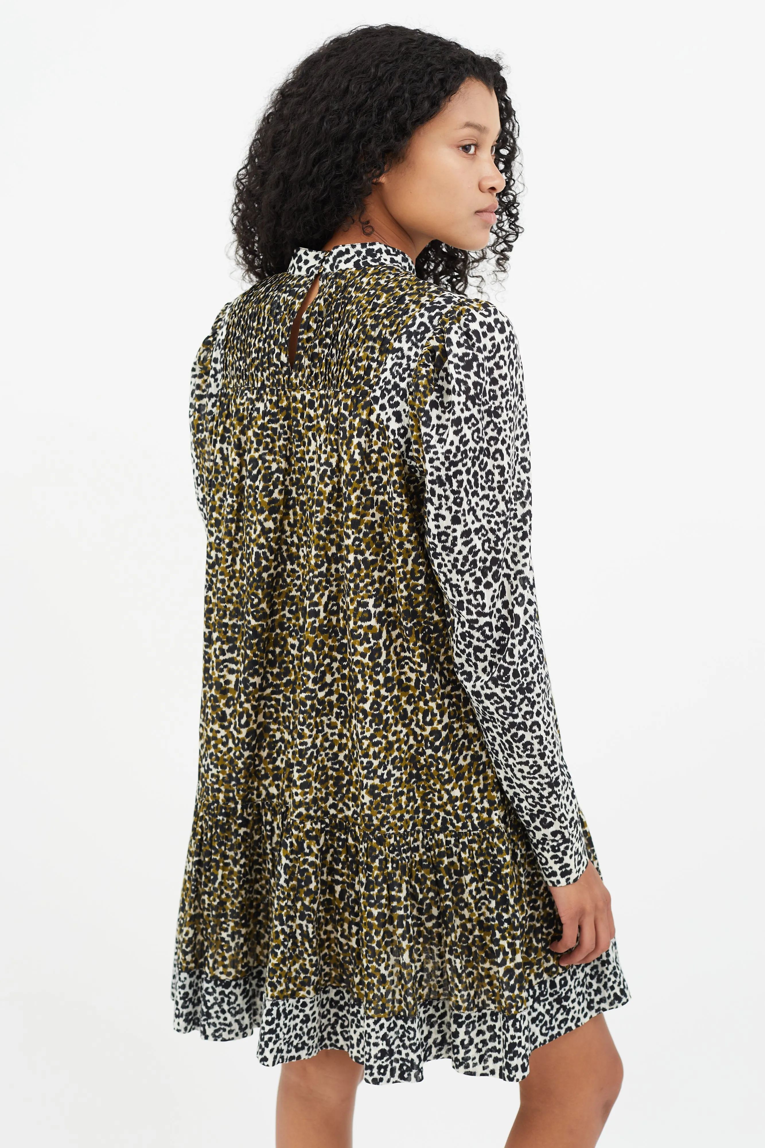 Green & Multicolour Print Pleated Dress